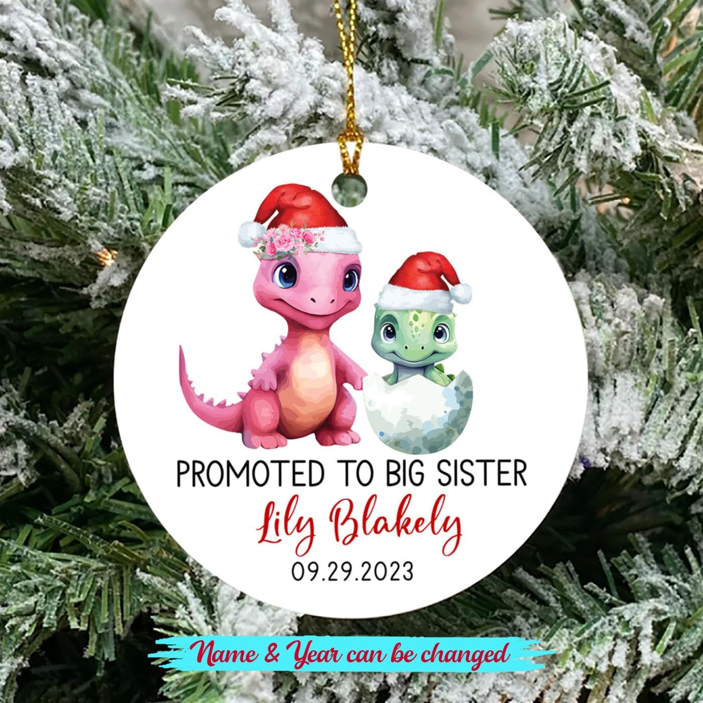 Adorno personalizado para hermana con nombre y fecha de promoción a hermana mayor, adorno de árbol de Navidad personalizado para nueva hermana de