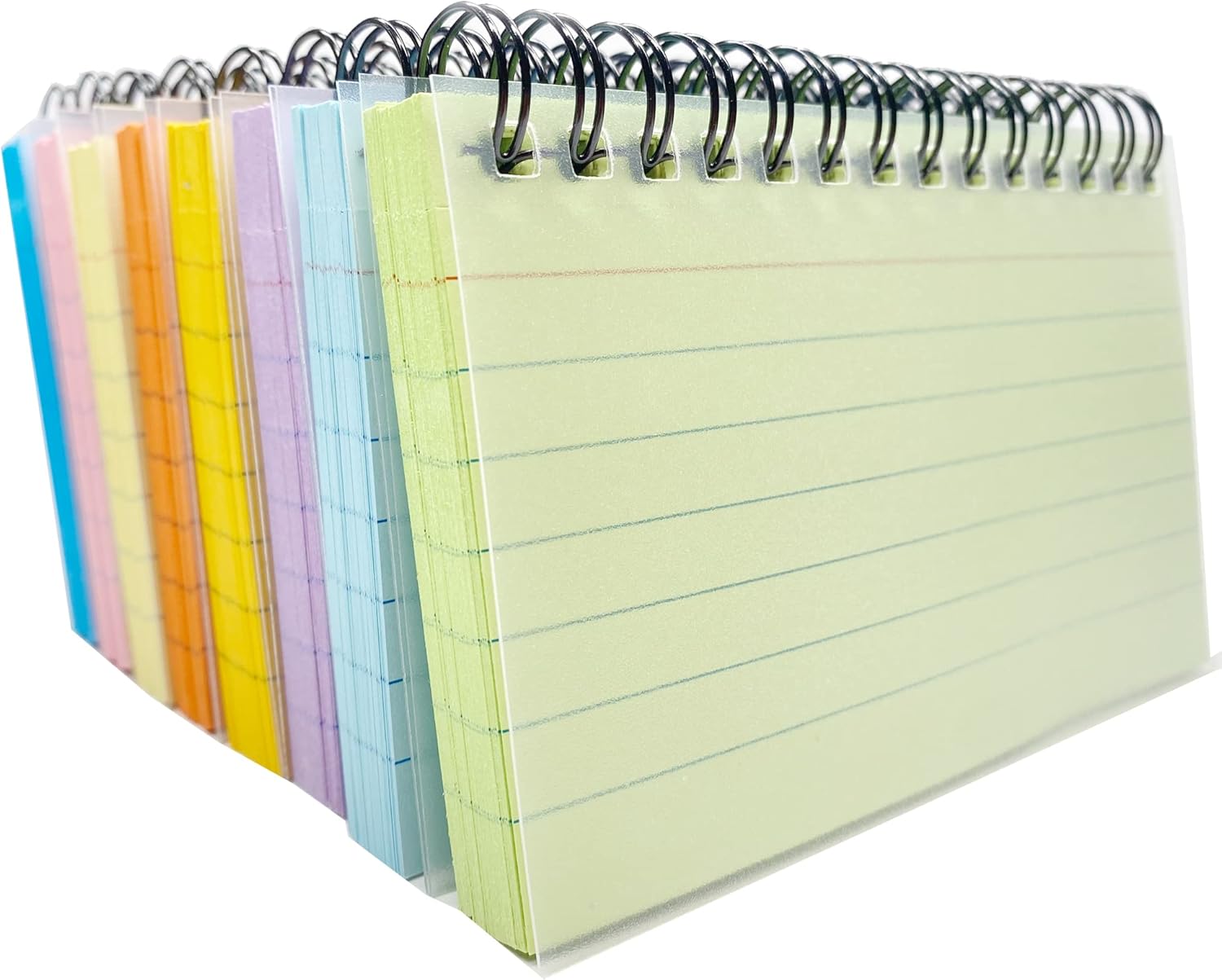 8 paquetes de tarjetas de índice, tarjetas de registro flash de revisión encuadernadas en espiral a rayas, papel para tomar notas, 8 colores, 5 x 3
