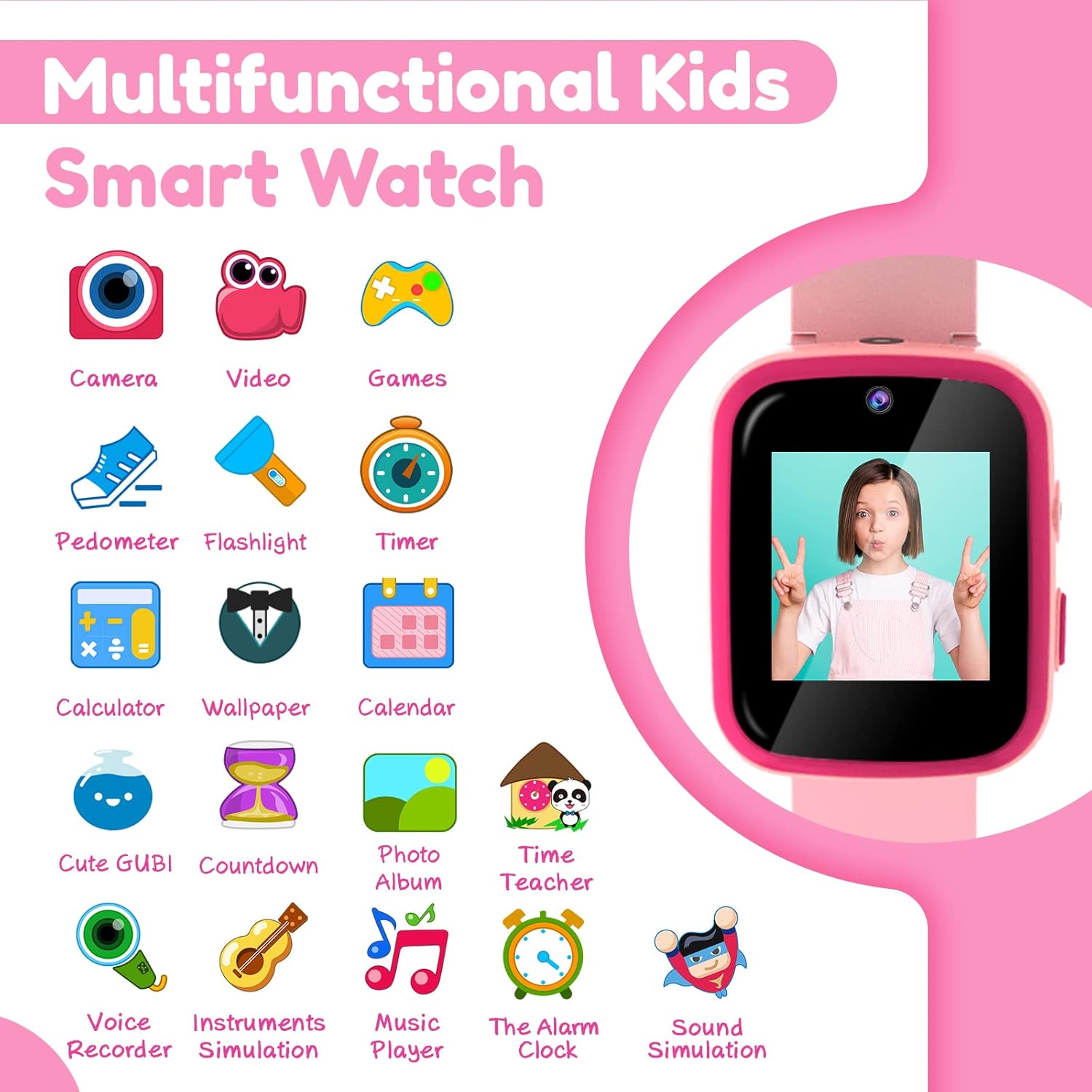 Yehtta Reloj inteligente para niños, juguetes para niñas de 3 a 8 años, reloj HD doble cámara, reloj rosa para niños, regalos de cumpleaños para