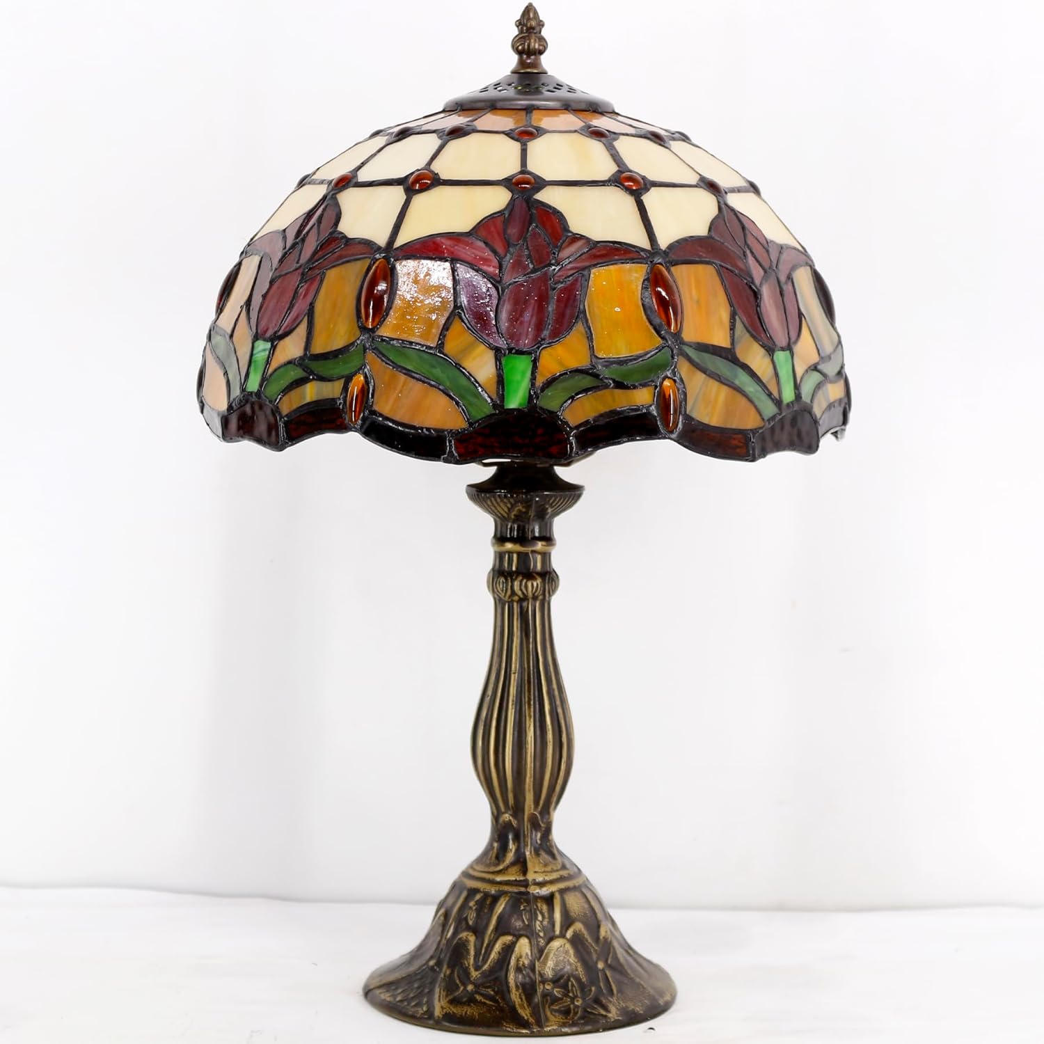 WERFACTORY Tiffany Lámpara de mesa estilo tulipán flor mesita de noche luz de escritorio 12 x 12 x 18 pulgadas decoración dormitorio sala de estar