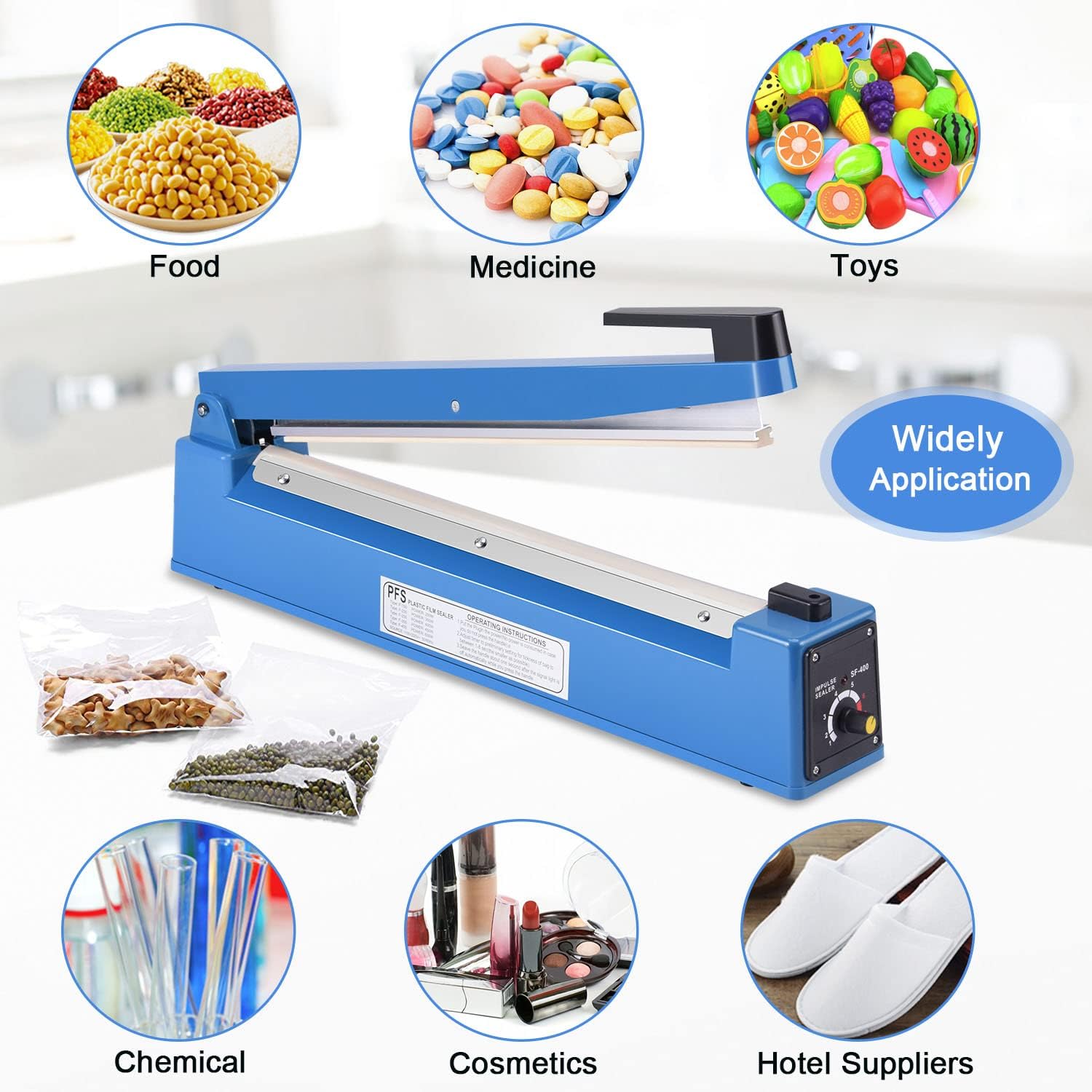 Sellador de bolsas de impulso de 16 pulgadas, máquina selladora manual de bolsas de polietileno con temporizador ajustable y cierre térmico con 50