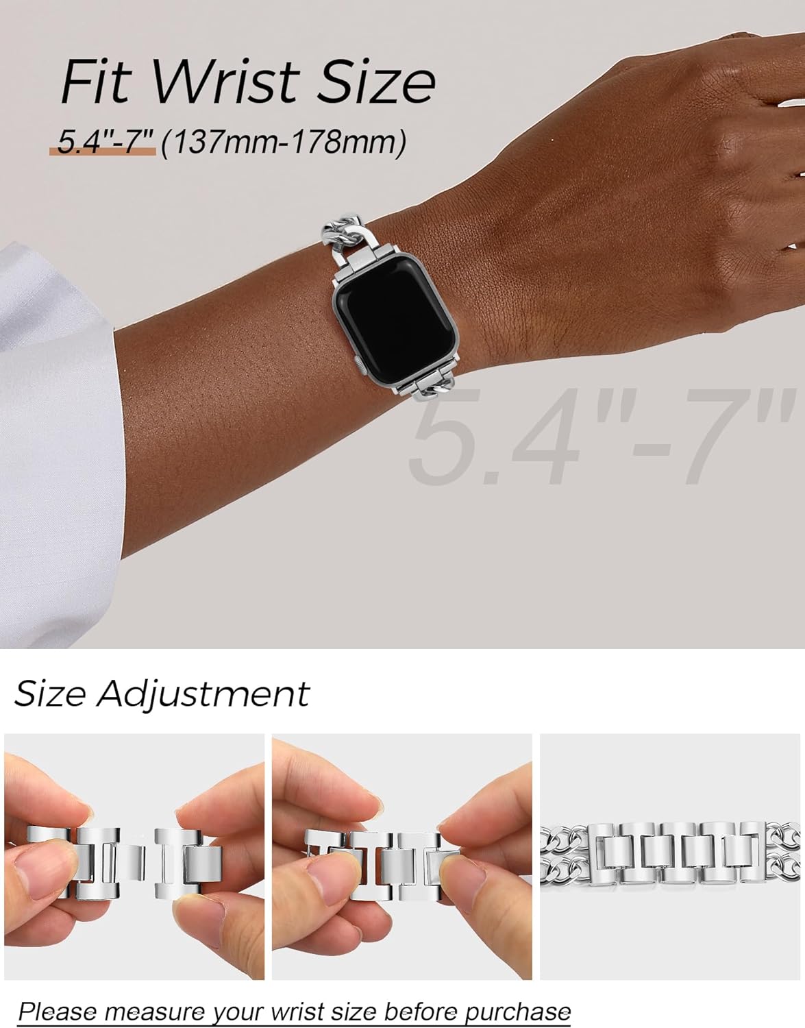 JR.DM Correas de reloj plateadas para mujer, compatibles con Apple Watch Band de 1.496 pulgadas, 1.575 pulgadas, 1.614 pulgadas, correa de metal