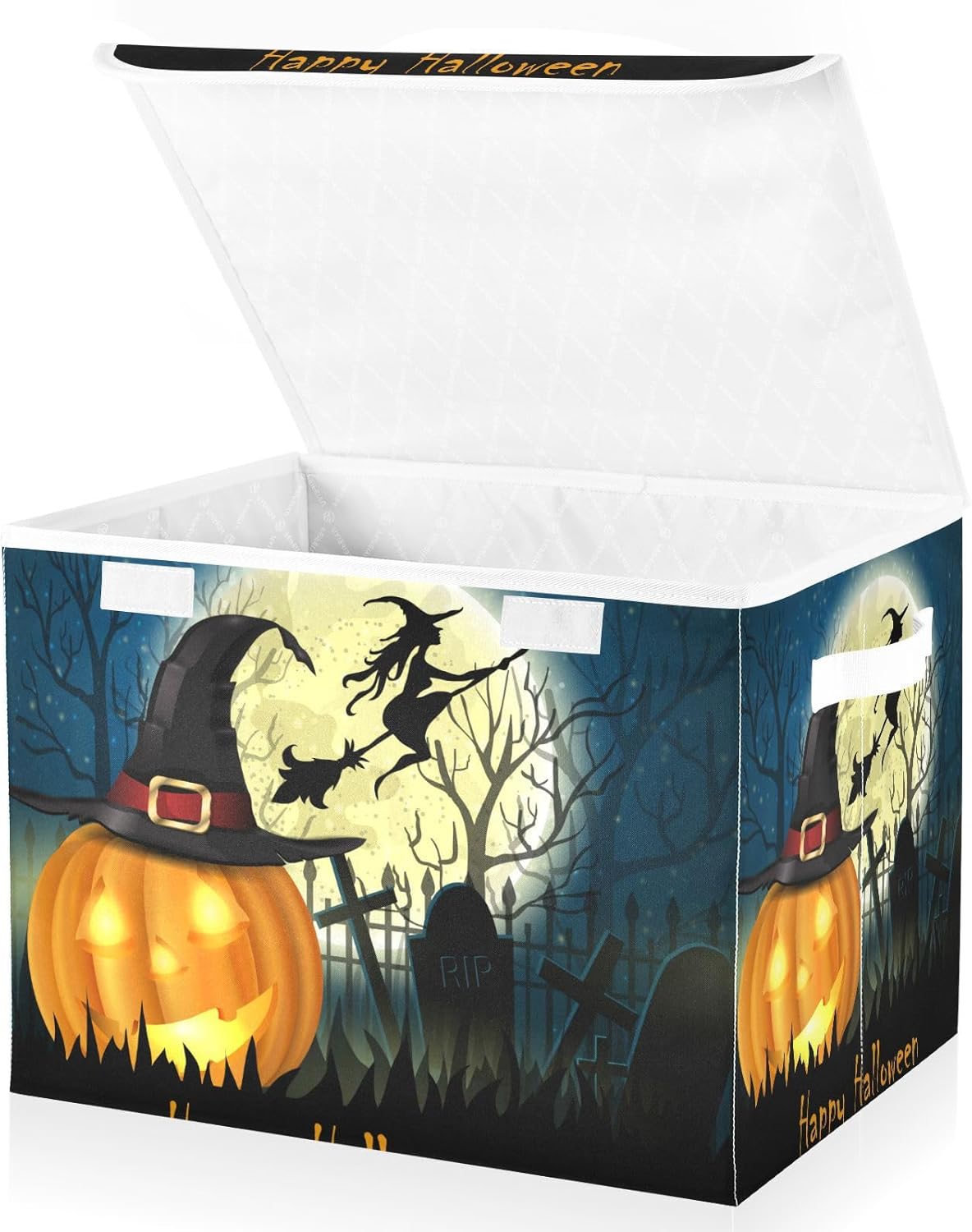 Contenedores de almacenamiento de Halloween con tapas para organizar, organizadores de armario plegables y almacenamiento con tapa abatible y asas