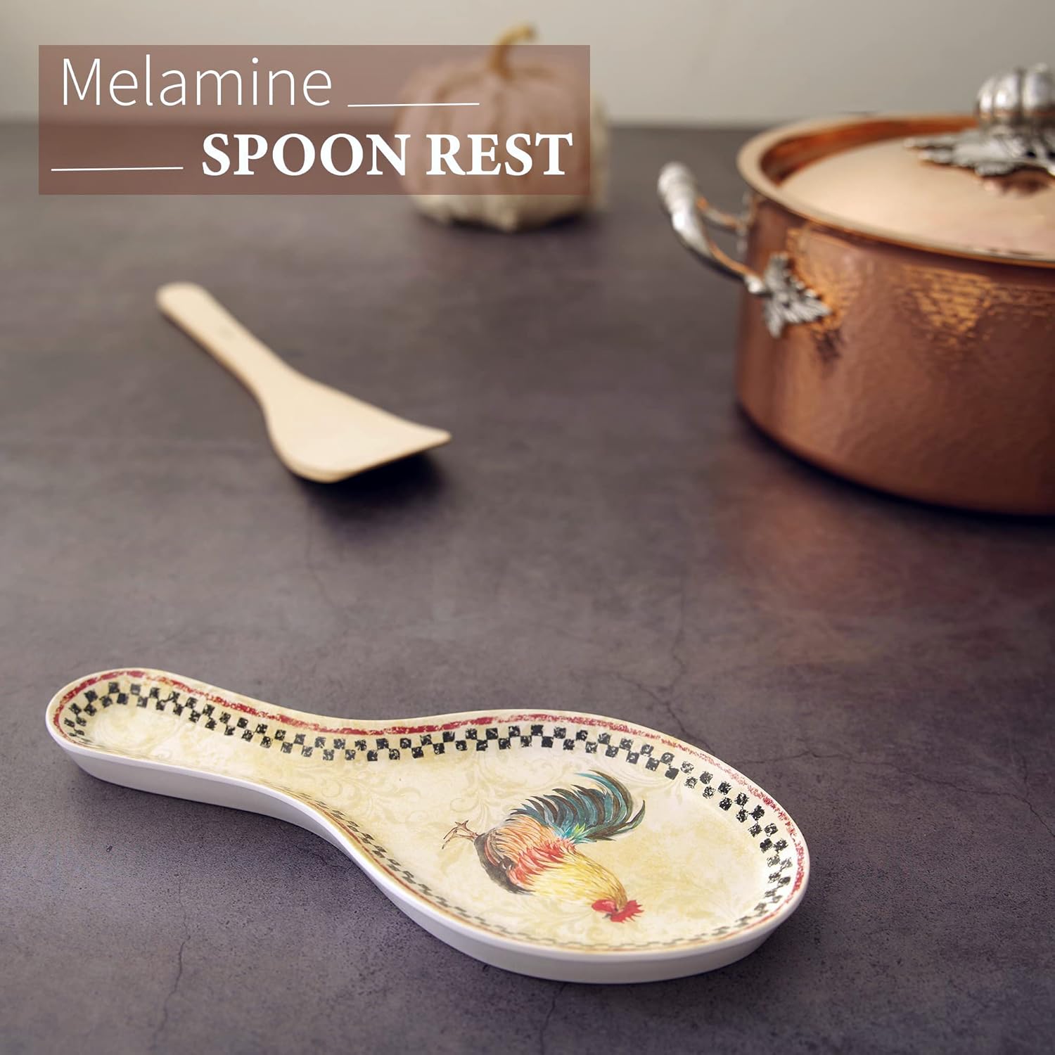 UP ware – Soporte para cuchara de melamina de 9.625 pulgadas, soporte para utensilios de cocina, mesa de comedor (gallo de campo)