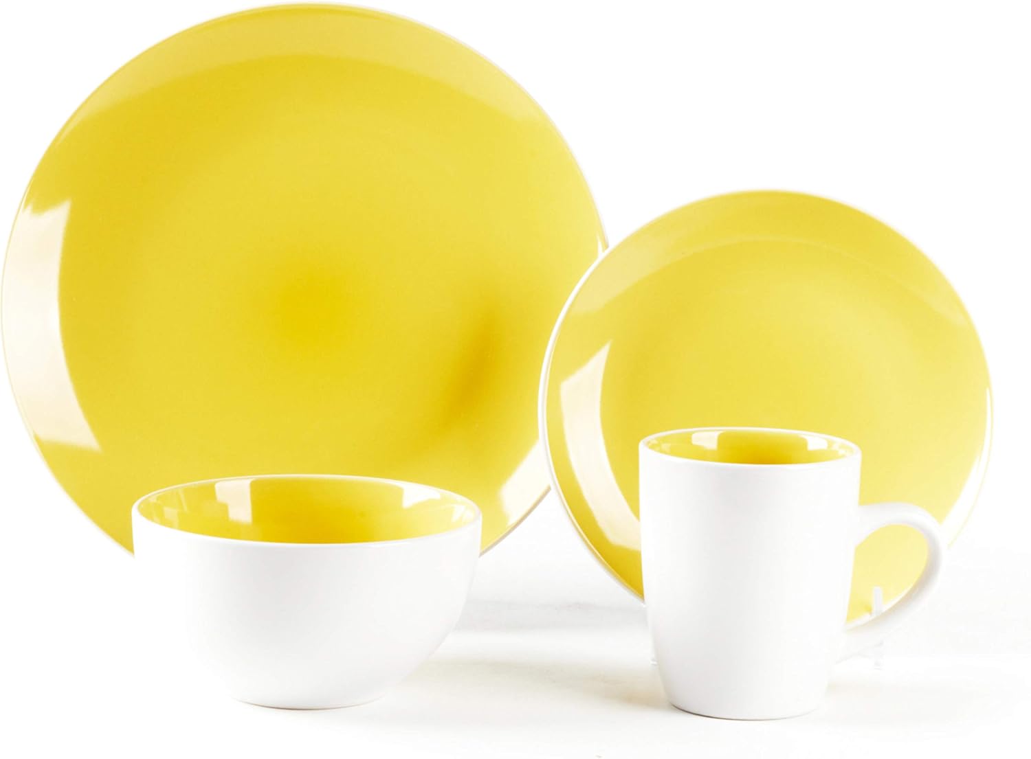 juego de vajilla de gres en forma de cupé, blanca en el exterior + interior