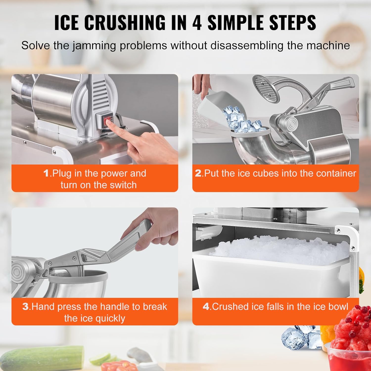 VEVOR Máquina trituradora de hielo, máquina eléctrica de cono de nieve de 661 libras por hora con 4 cuchillas, máquina de hielo afeitado de acero