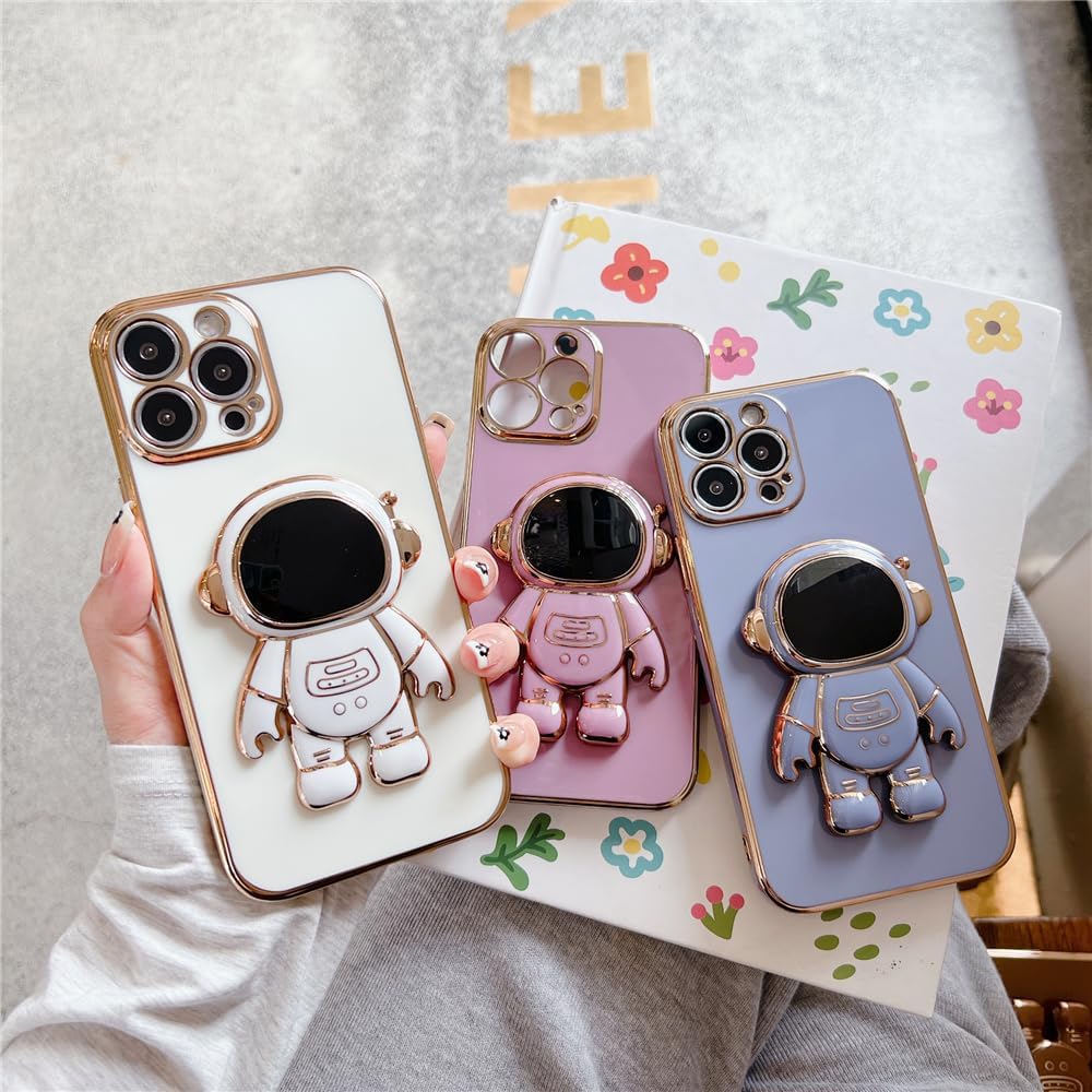 AIGOMARA Funda compatible con iPhone 15 Pro Max, funda con soporte oculto de astronauta chapado en 6D, soporte plegable de astronauta, TPU suave, a