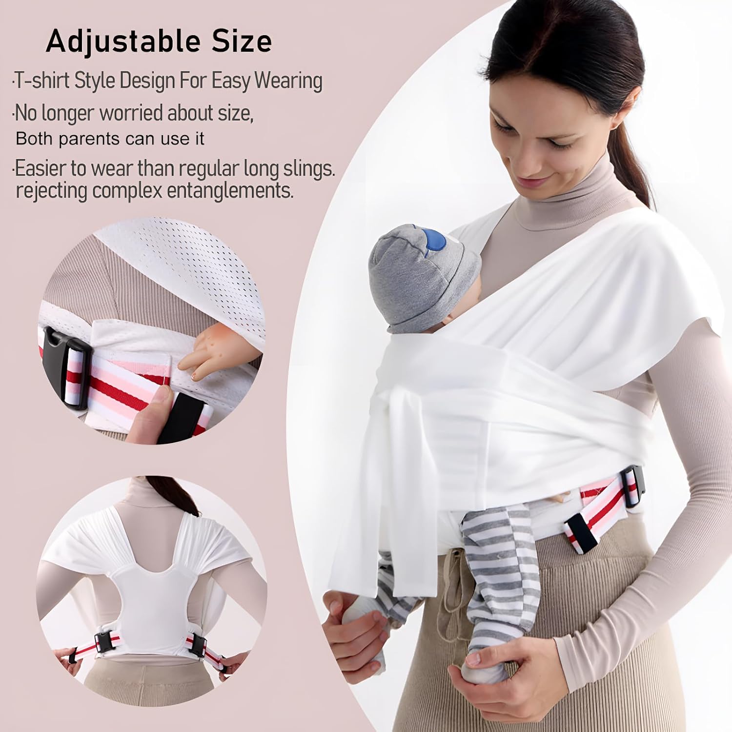 Fular portabebés, portabebés ajustable para recién nacidos a niños pequeños, fácil de llevar, estilo camiseta, envoltura de bebé para papá y mamá