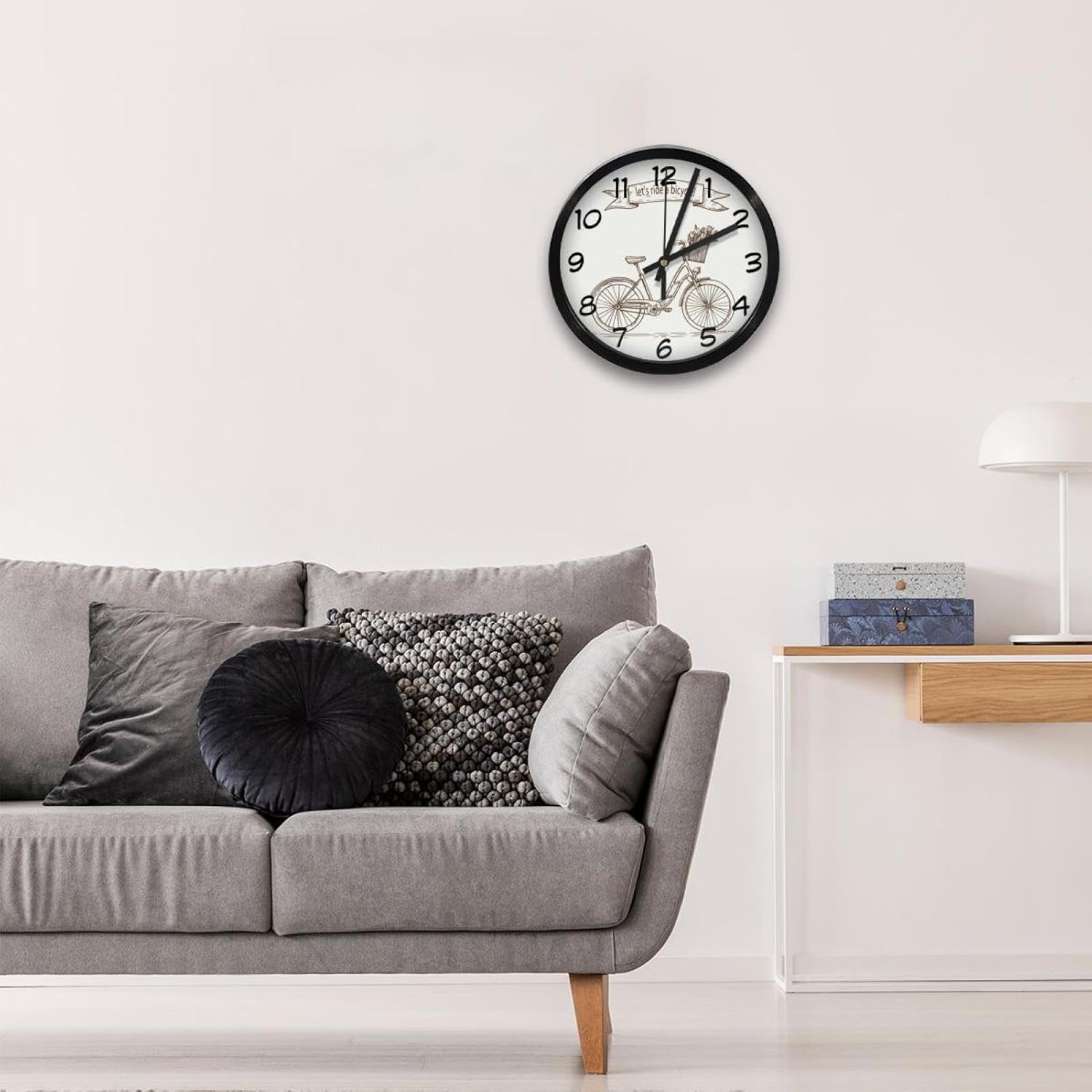 Let’s Ride a Bicycle Non-Ticking Wall Clocks, Battery Operated Silent Wall Clock for Bedroom Living Kitchen Office Home Art Decor