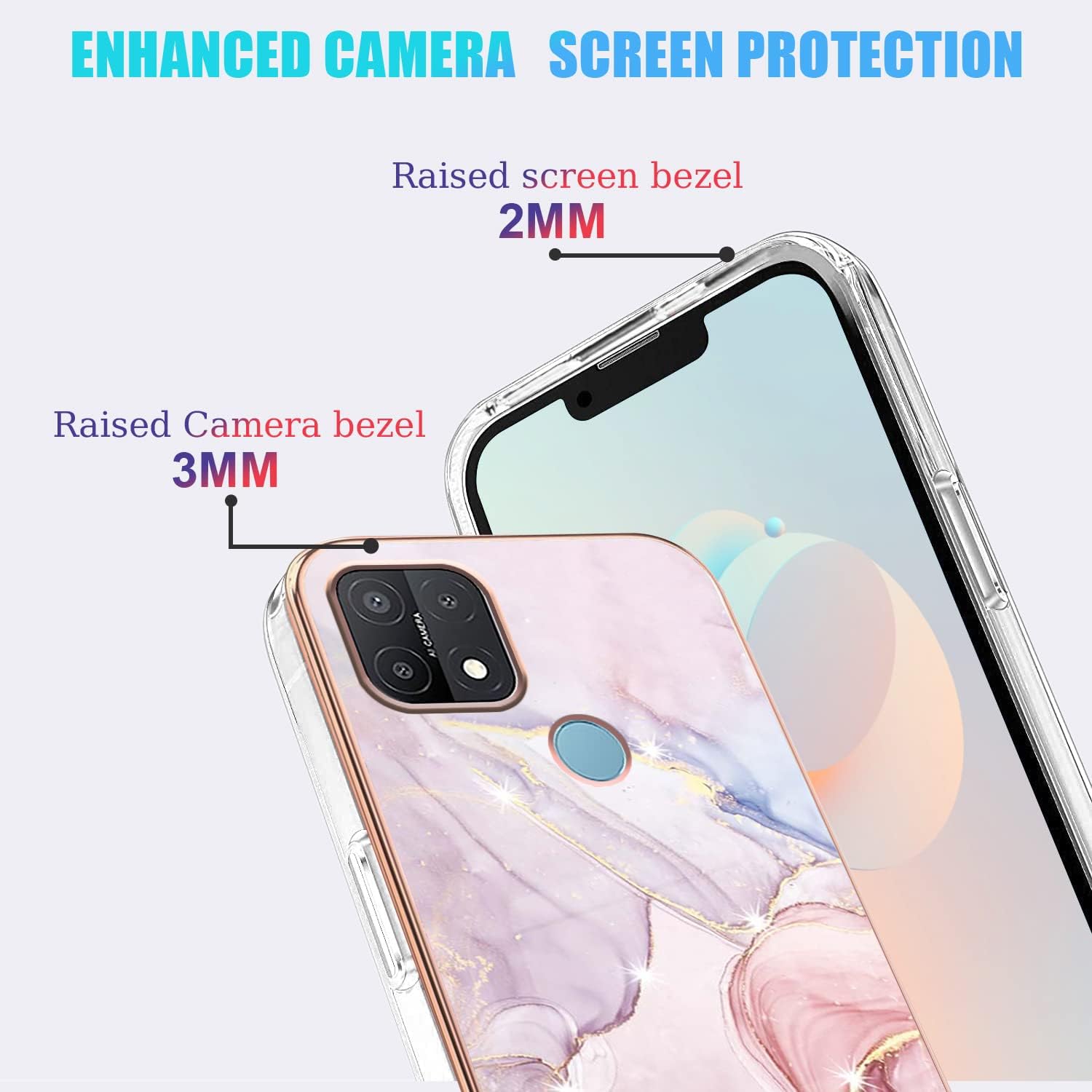 Funda compatible con Oppo A15 de silicona de mármol, protección de cuerpo completo a prueba de golpes Oppo A15, funda delgada de policarbonato duro