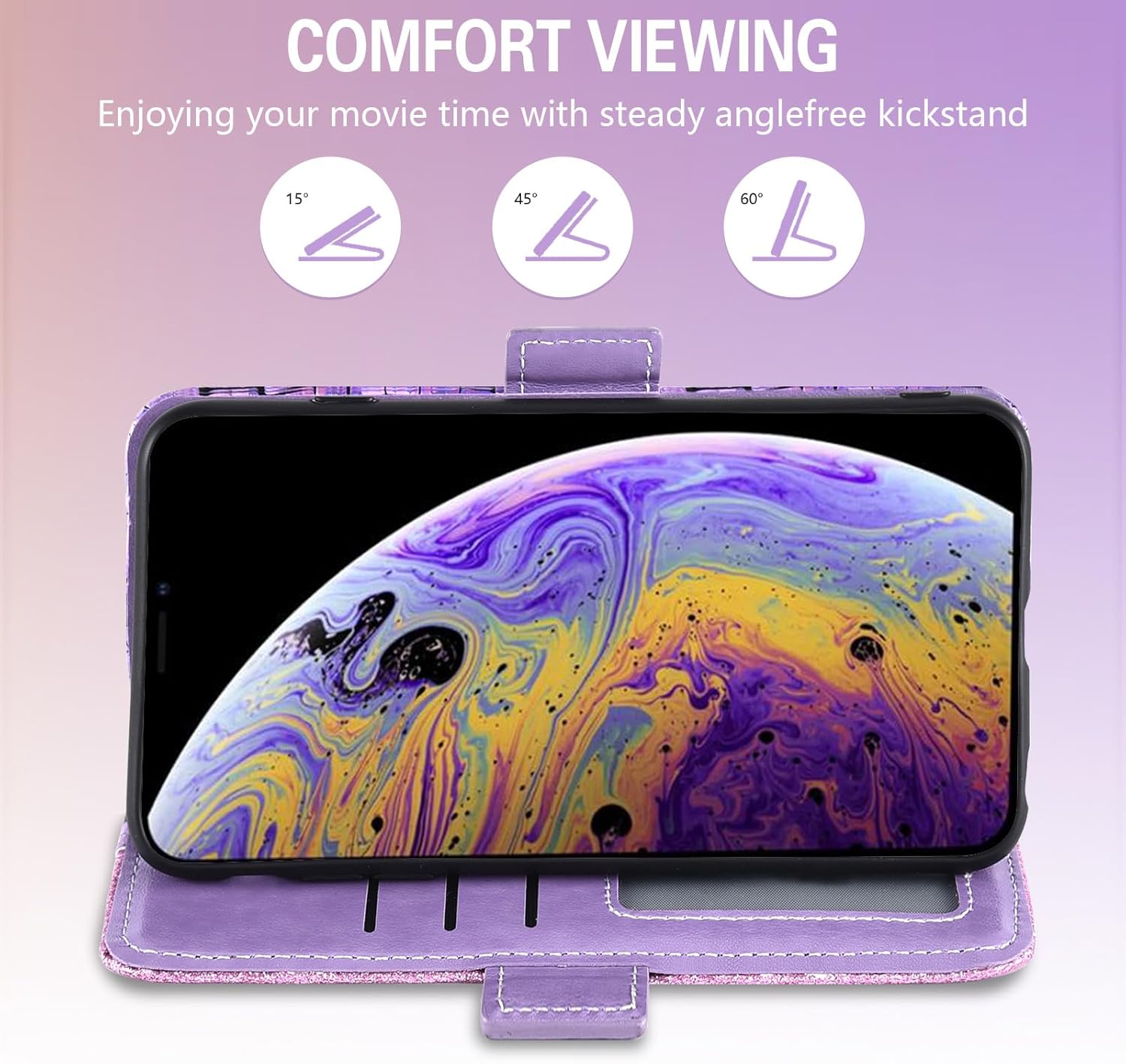 Asuwish Funda de teléfono para iPhone Xs Max con protector de pantalla y correa para la muñeca, soporte para tarjeta de crédito con purpurina