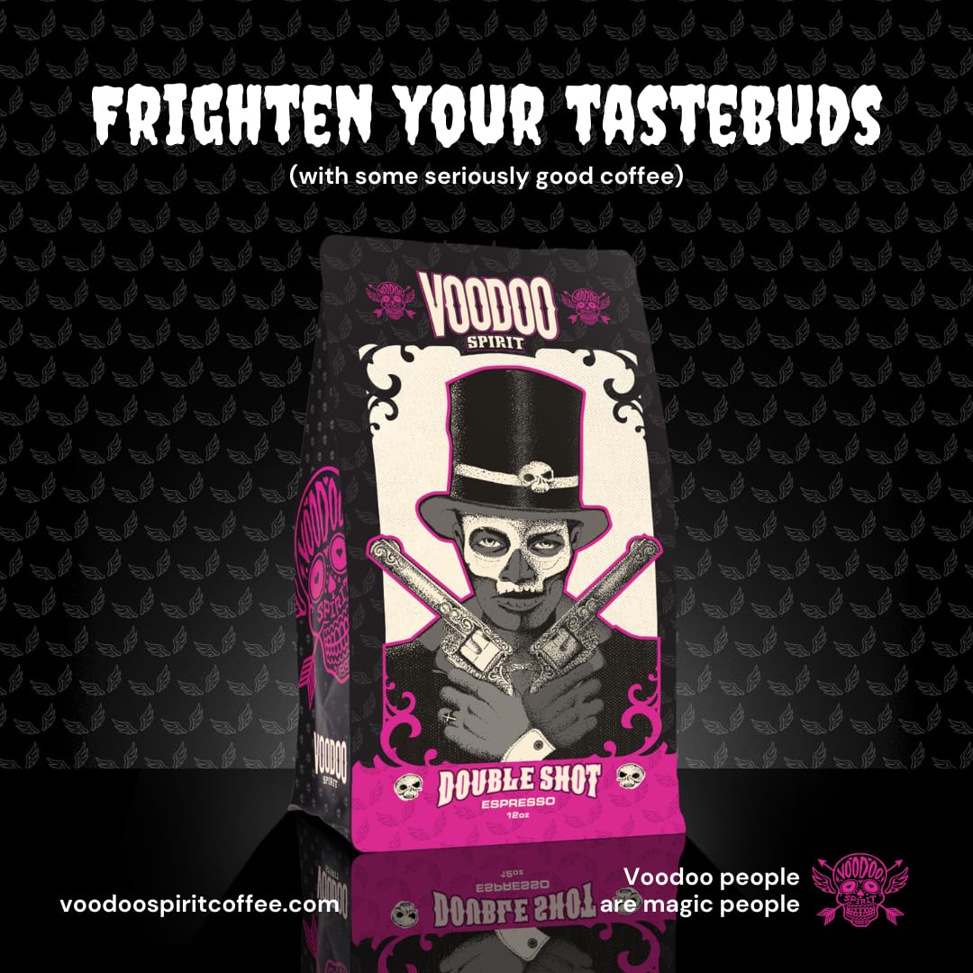 Voodoo Spirit Café  Mezcla de café expreso de 12 onzas, bolsa resellable de grano entero  Tu tipo fuerte y silencioso para esas mañanas tempranas y