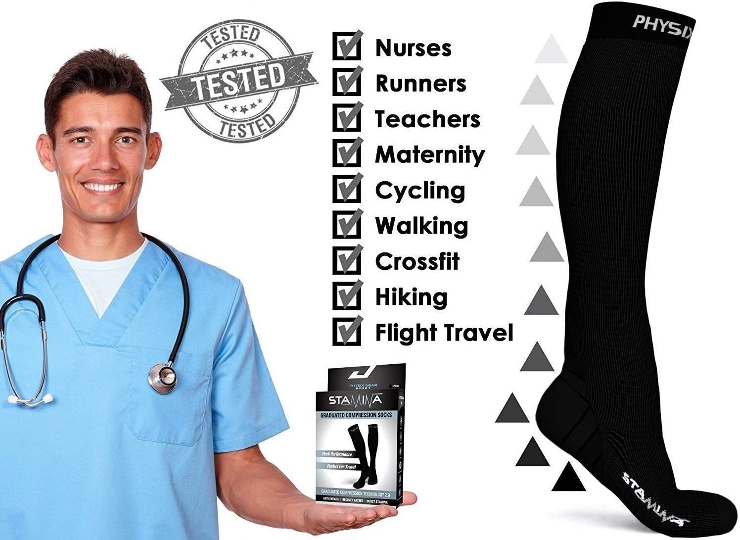 Physix Gear Sport – Calcetines de compresión para hombres y mujeres de 20 a 30 mmhg, ajuste atlético (1 par)