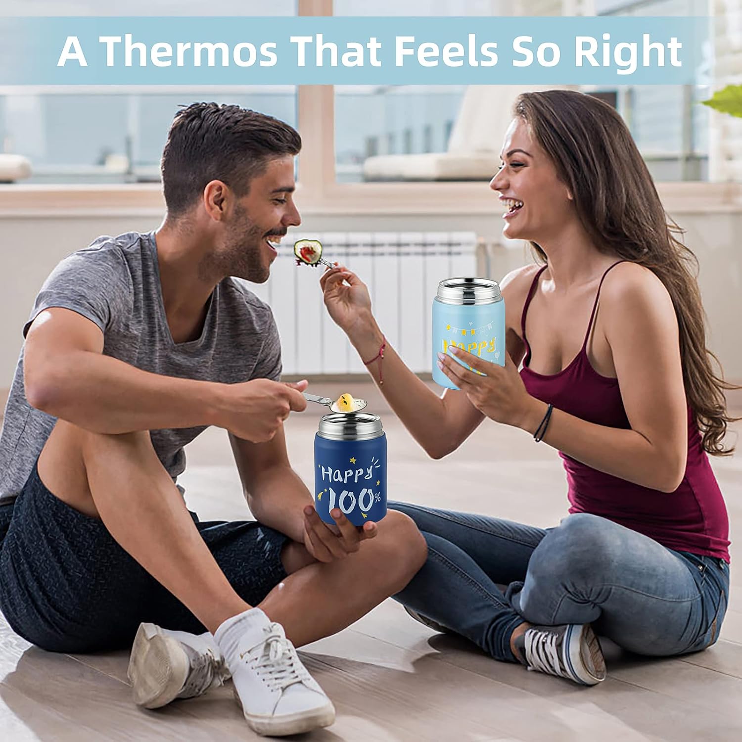 Termo para alimentos calientes y fríos, tarro de alimentos aislado de 28 onzas con cuchara y tenedor plegables, termo de doble pared portátil para