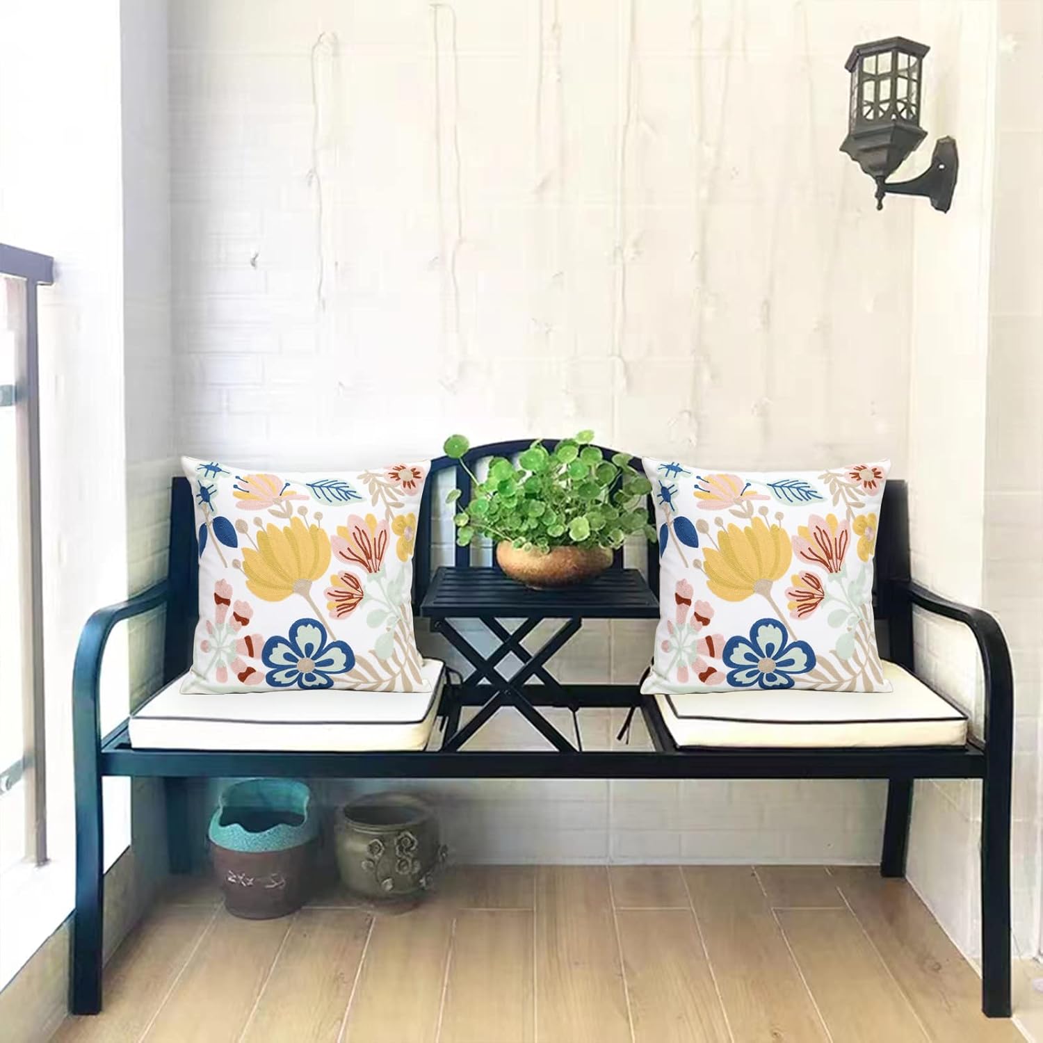 Pilmandu Paquete de 2 fundas de almohada decorativas bordadas de 18 x 18 pulgadas, fundas de almohada florales de granja para sala de estar, sofá