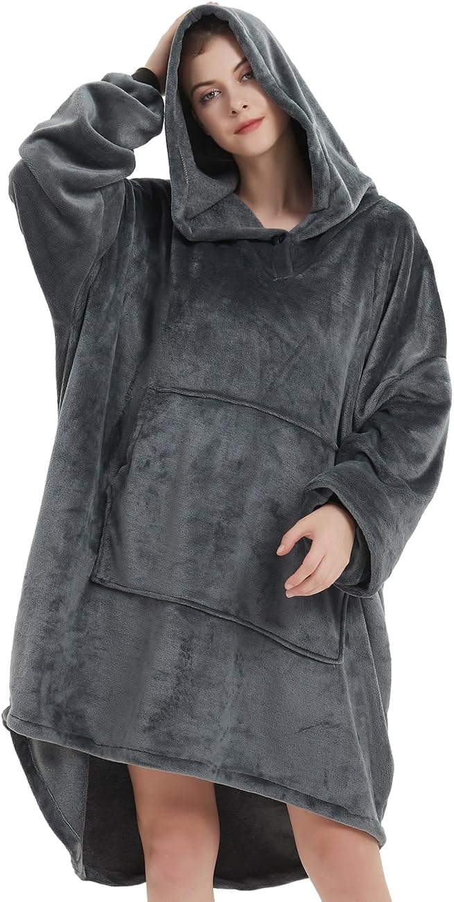 ABENCA Manta con capucha para adultos, sudadera de gran tamaño de franela ligera, cálida y acogedora, talla única, color gris