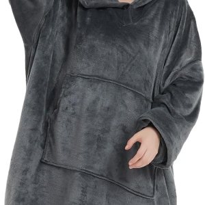 ABENCA Manta con capucha para adultos, sudadera de gran tamaño de franela ligera, cálida y acogedora, talla única, color gris ABENCA Manta con capucha para adultos, sudadera de gran tamaño de franela ligera, cálida y acogedora, talla única, color gris