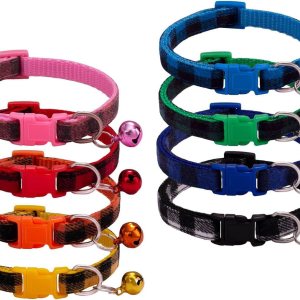 Paquete de 8 collares clásicos a cuadros para cachorros con campanas, collares de identificación de gato ajustables de 7.5 a 12.6 pulgadas, bonitos Paquete de 8 collares clásicos a cuadros para cachorros con campanas, collares de identificación de gato ajustables de 7.5 a 12.6 pulgadas, bonitos