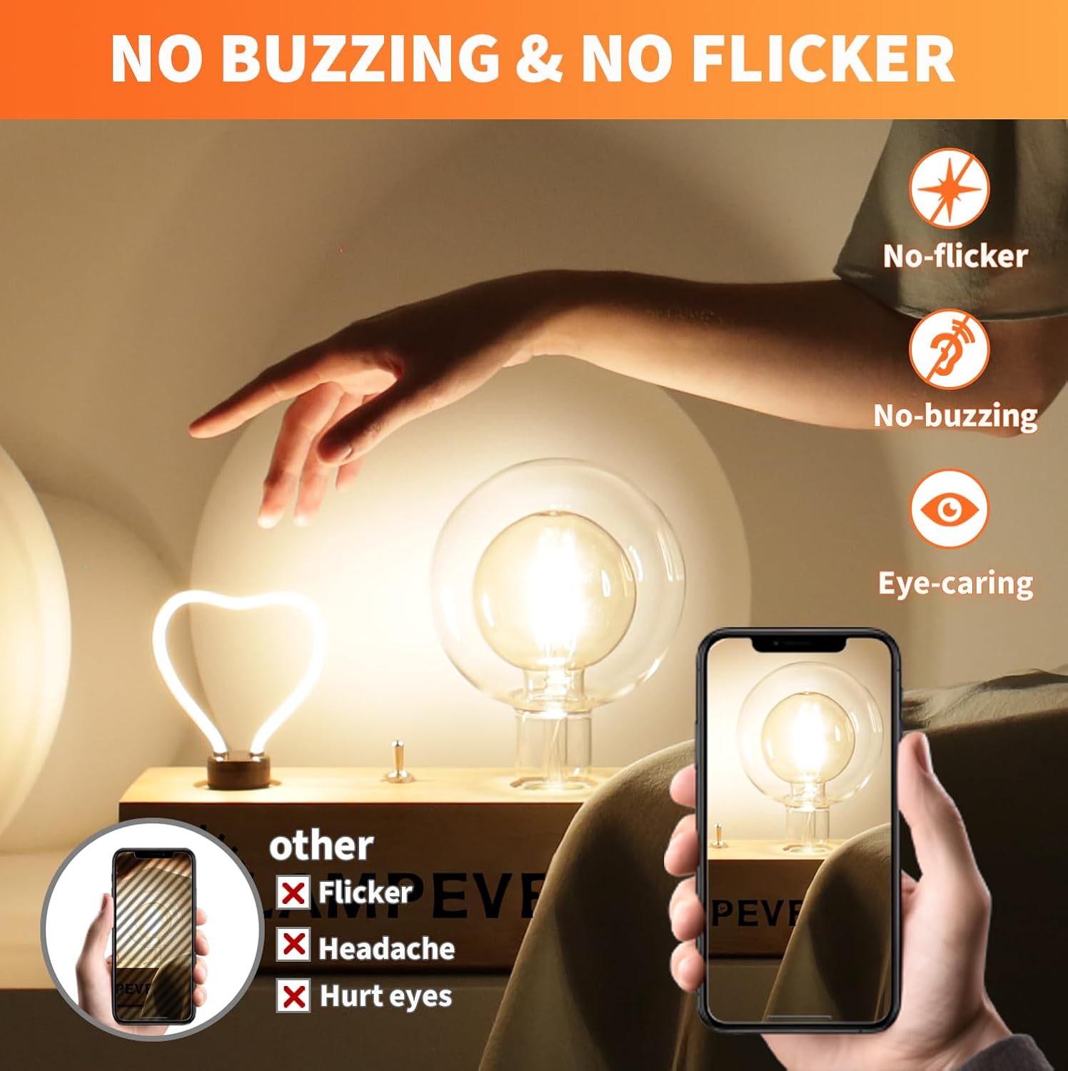 ALAMPEVER Bombillas LED de globo grandes, LED decorativas regulables con 6 W equivalentes a bombillas de 40 W, blanco suave de 2700 K, base E26, 300