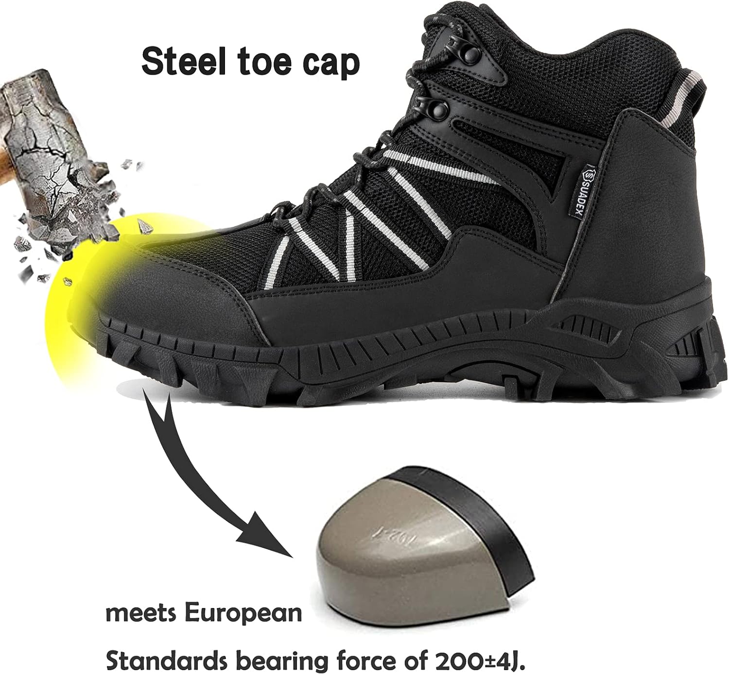 SUADEX Botas con punta de acero para hombres, botas de seguridad para hombres, botas de trabajo con punta de compuesto para hombres, botas de
