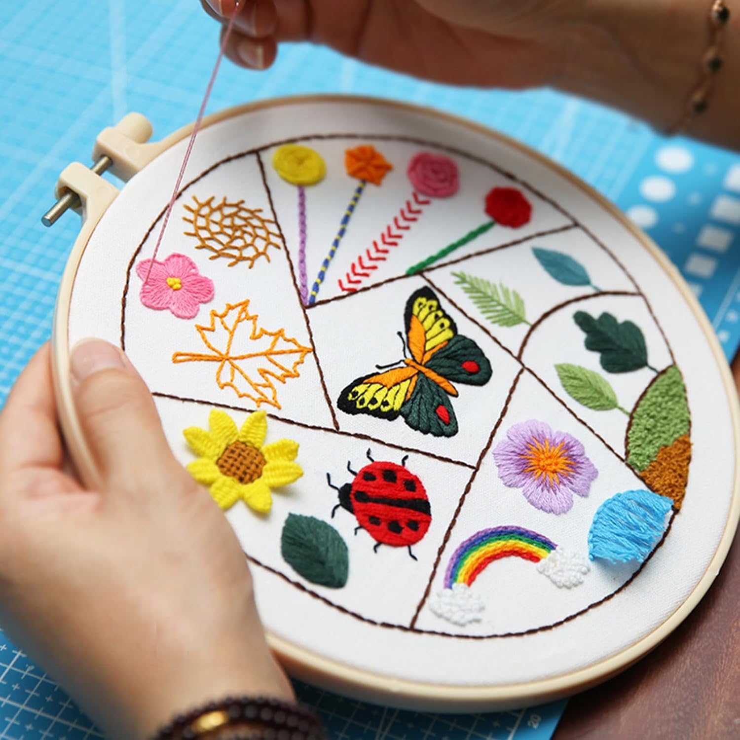 YIZUNNU Juego de 4 piezas de bordado para principiantes, kits de punto de cruz para adultos y niños, manualidades, 4 piezas de patrón de bordado con
