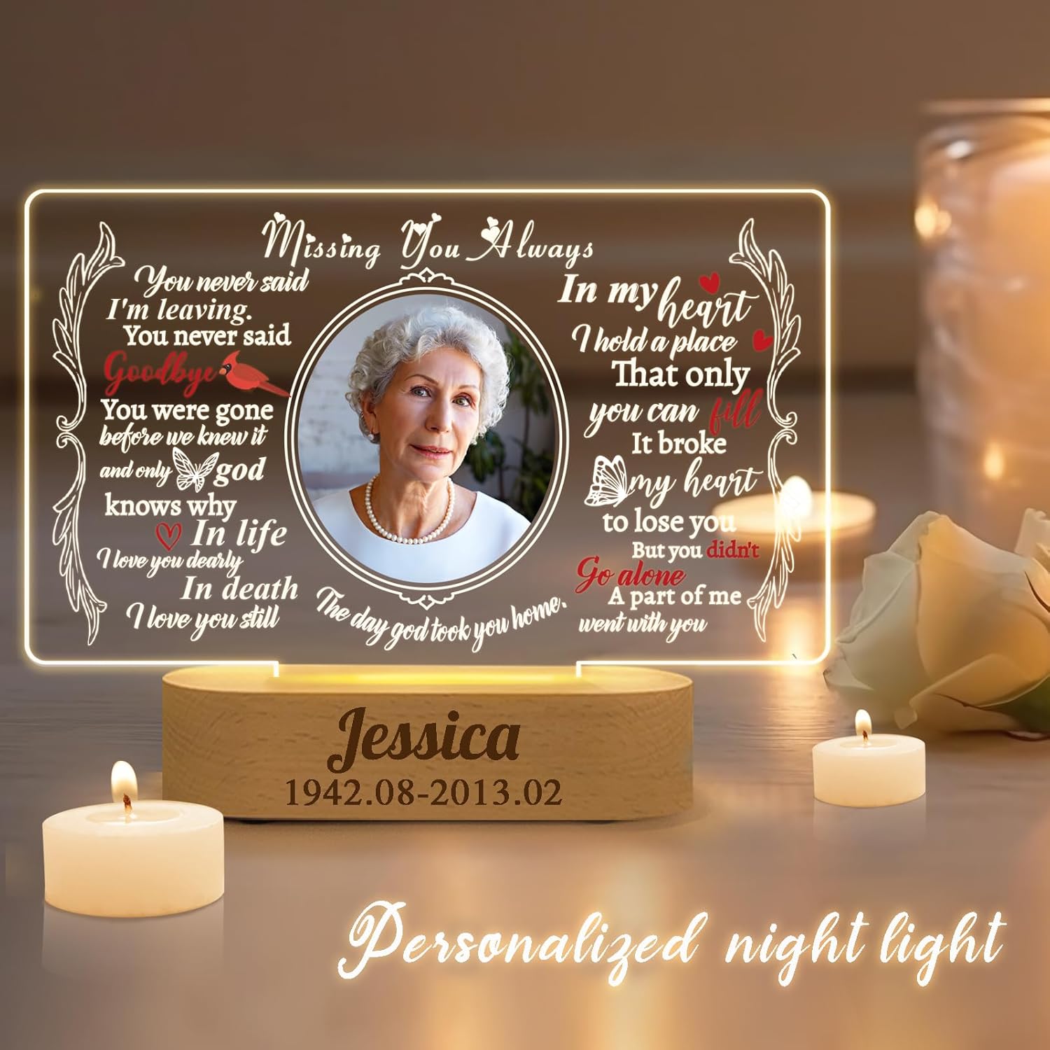 Regalos conmemorativos personalizados, regalos de luz nocturna conmemorativa en memoria de un ser querido, regalos de condolencias personalizados