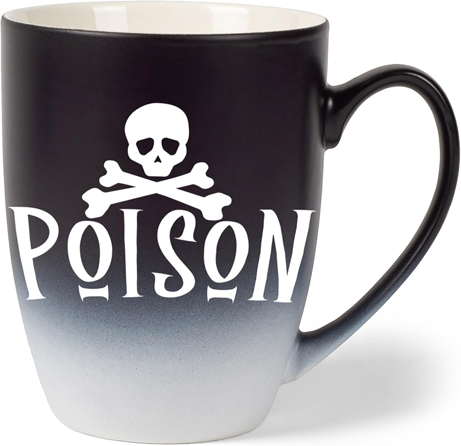 Elanze Designs Poison Skull – Taza de café de cerámica con diseño de calavera de dos tonos, color blanco y negro mate, 12 onzas