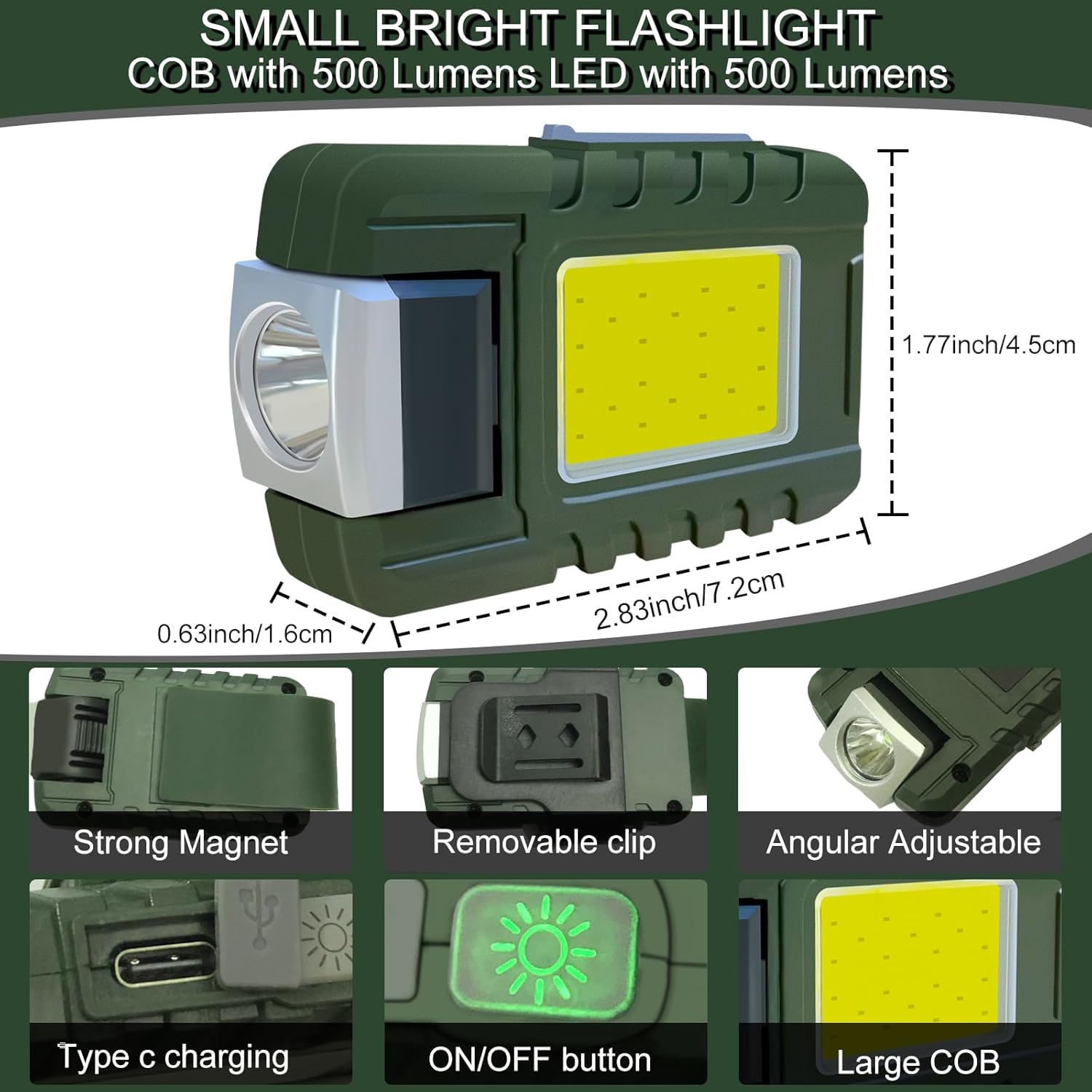 Mini linterna de 500 lúmenes, linterna de mano recargable, luz de llave giratoria de 180, 6 modos, diseño impermeable, para camping, senderismo,