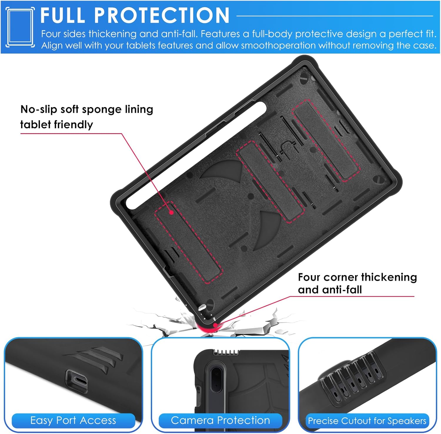 DETUOSI Funda para tablet Samsung Galaxy Tab S7 FE 5G, S8 Plus, S7 Plus, 12.4 pulgadas, funda protectora resistente para niños con soporte plegable