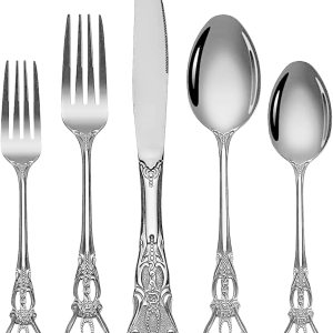 Gorgeous Retro Royal – Juego de cubiertos de acero inoxidable de 20 piezas, juego de cubiertos de acero inoxidable antioxidante, incluye cuchara Gorgeous Retro Royal – Juego de cubiertos de acero inoxidable de 20 piezas, juego de cubiertos de acero inoxidable antioxidante, incluye cuchara