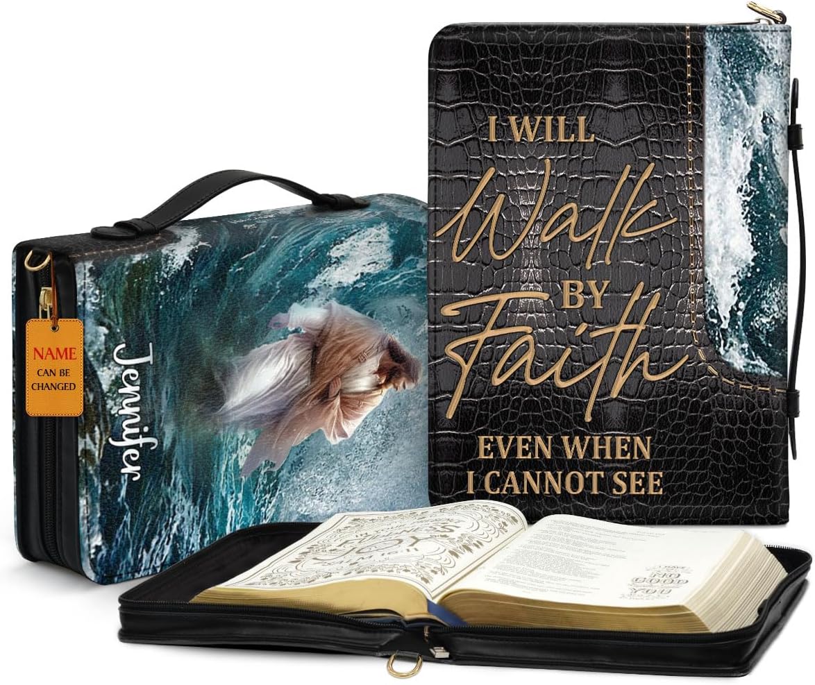 Jesuspirit Fundas de cuero personalizadas para la Biblia, bolsa de la Biblia para hombres y mujeres, funda de transporte de la Biblia con texto en