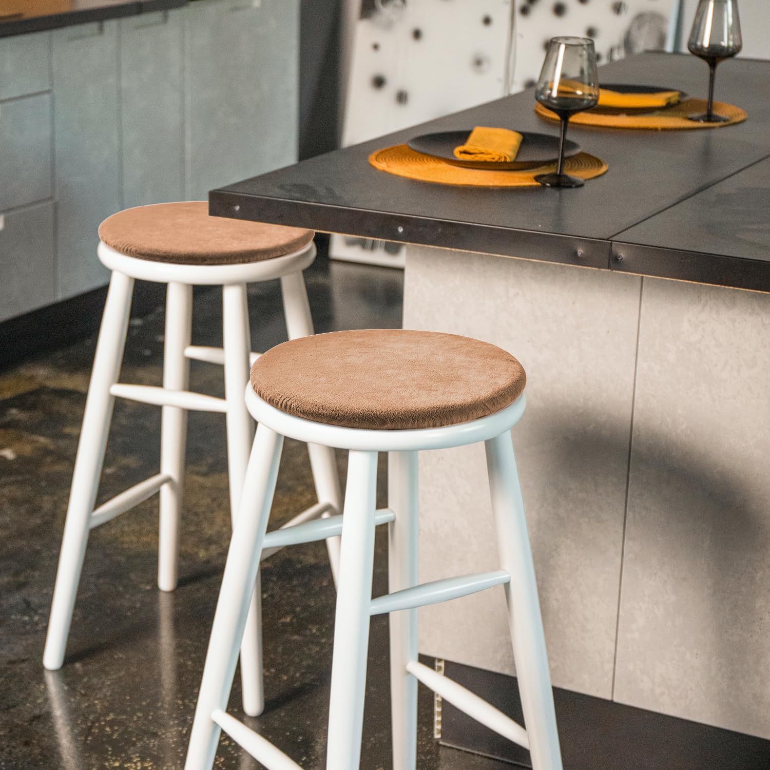Gumcoly Cojín de espuma viscoelástica para silla de cocina, lavable, antideslizante, cojín redondo con respaldo de goma para mesa de comedor, sillas