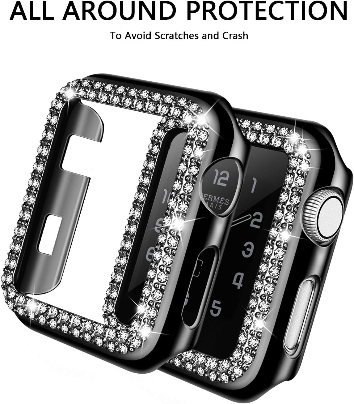 adepoy – Carcasa para Apple Watch con protector de pantalla y cristales brillantes, protección completa para iWatch Series 654321 SE