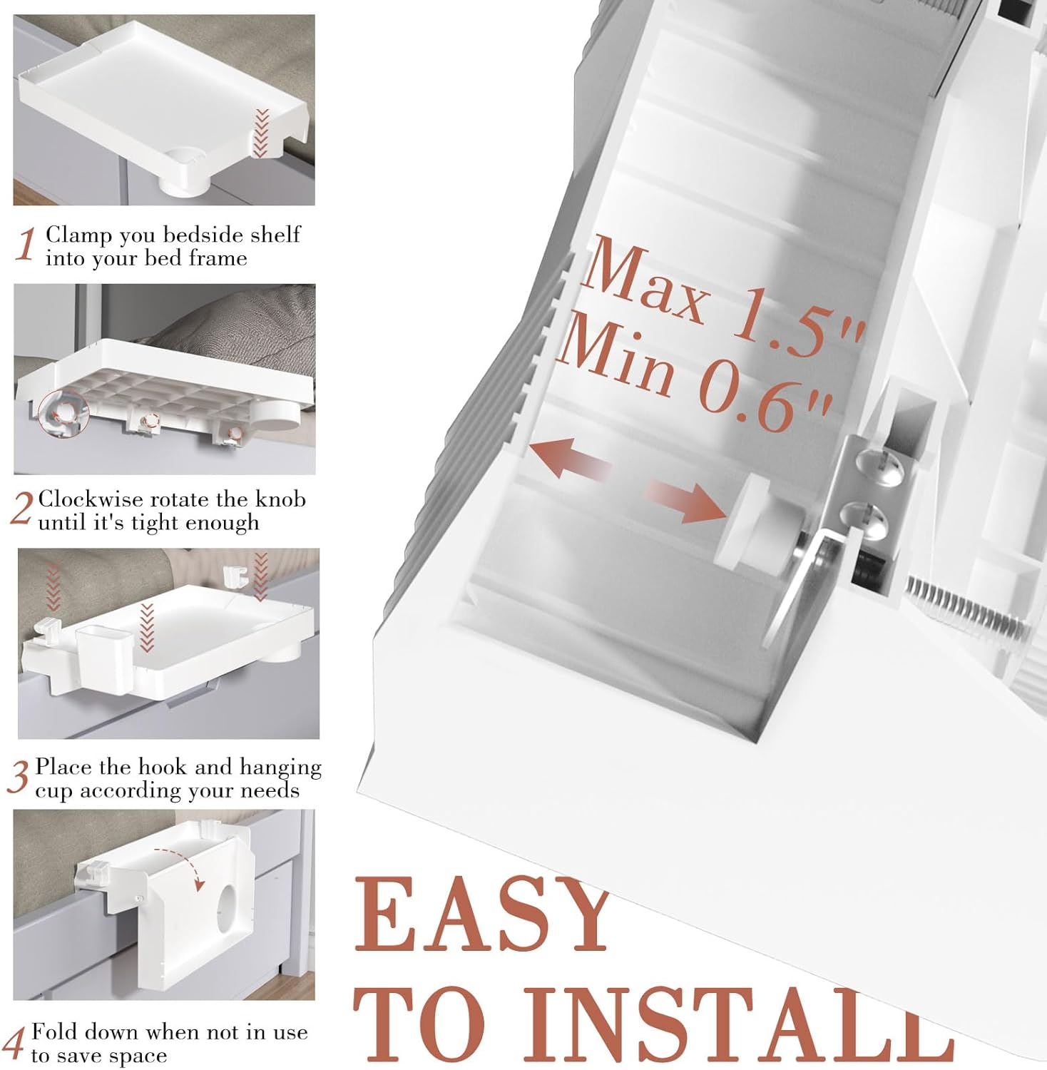 SPACEKEEPER Estante de noche para cama, organizador plegable para litera superior, dormitorio universitario, artículos esenciales de la habitación,