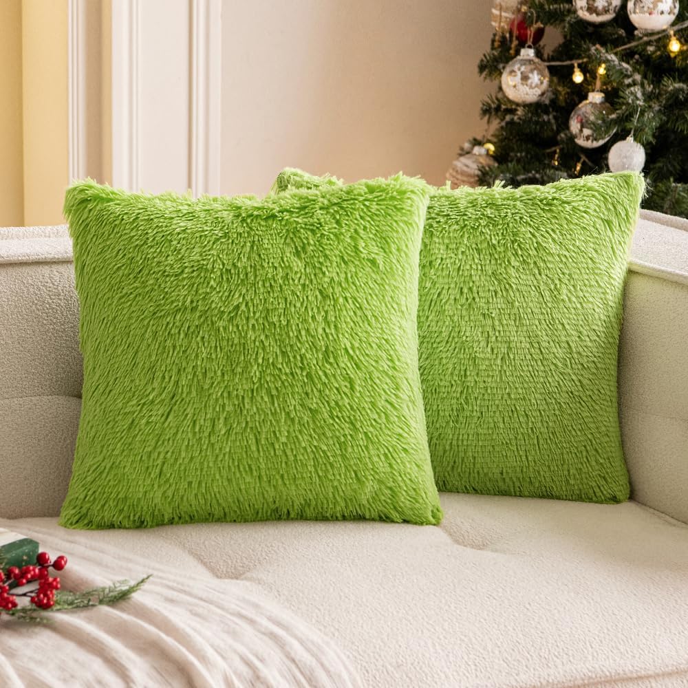 Woaboy Paquete de 2 fundas de almohada de piel sintética de lujo, decorativas, suaves y esponjosas, fundas de cojín cuadradas para sala de estar,