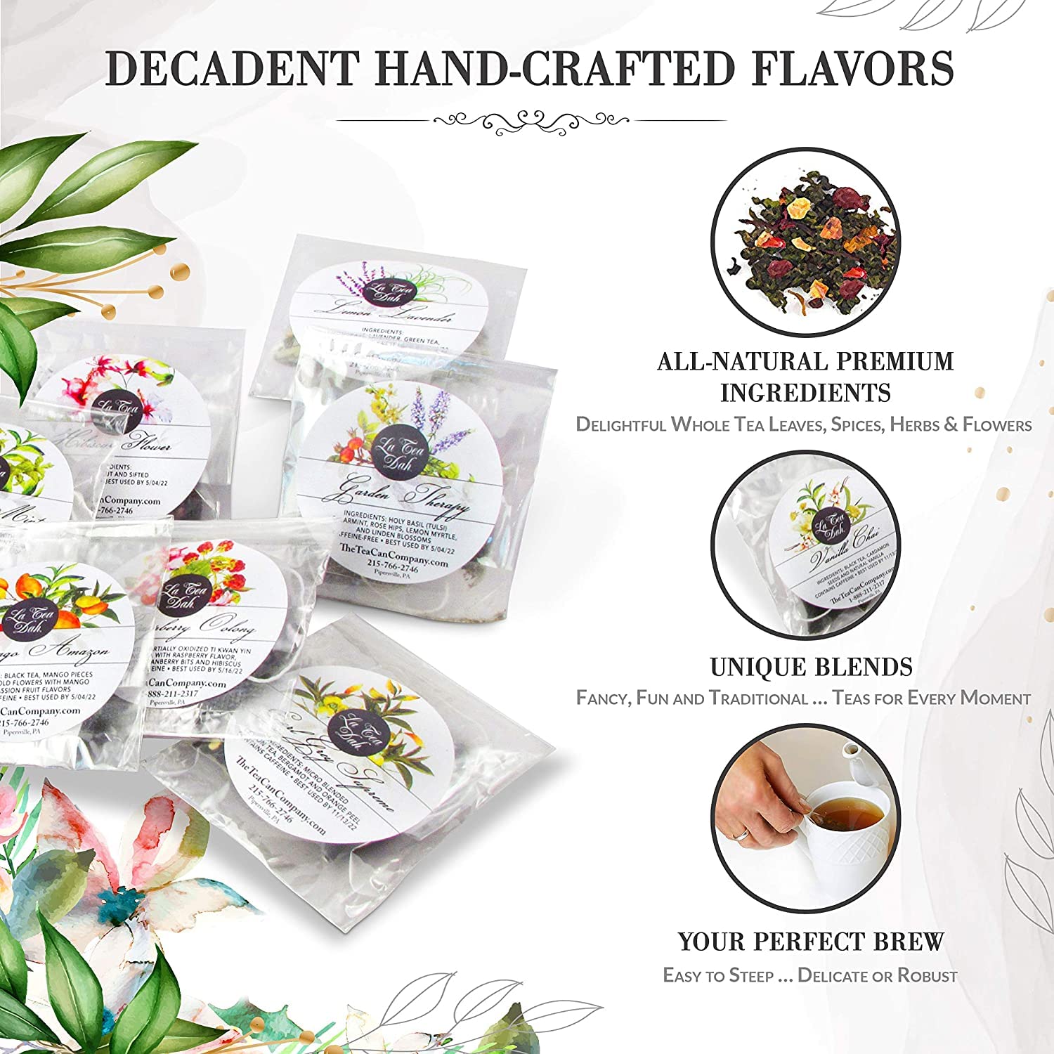 La Tea Dah Caja de regalo surtida de té  Nueve sabores de bolsas de té surtidas de primera calidad, mezcladas en los Estados Unidos  Muestra de té