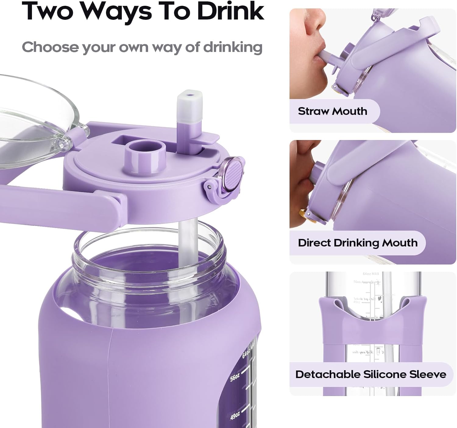 chunmo Bolttles de agua de vidrio de 74 onzas con pajilla, botella de agua motivacional grande con marcador de tiempo, botellas de agua deportivas