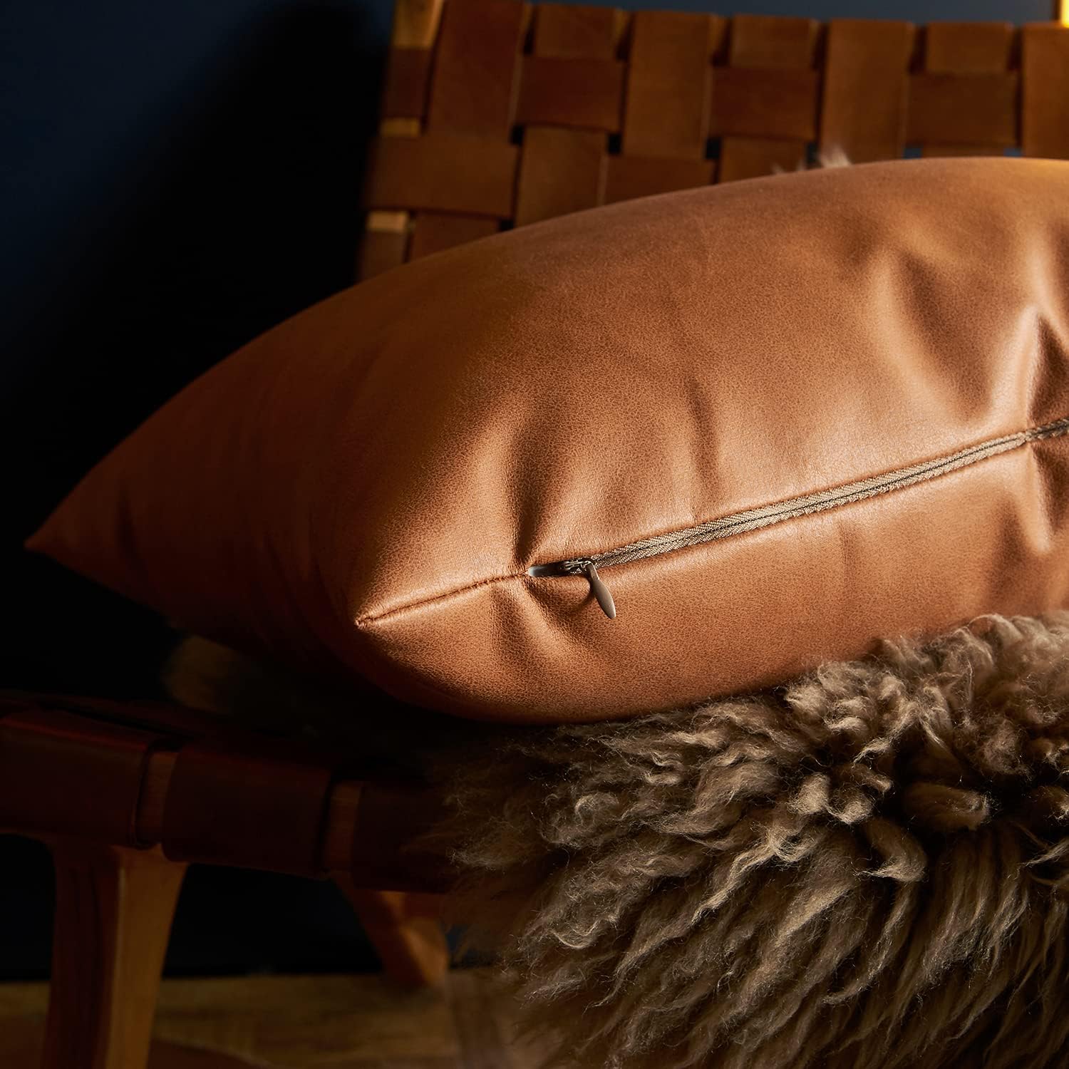 SHANLUO Juego de 2 fundas de almohada de piel sintética de 12 x 20 pulgadas, estilo moderno, para sofá, sala de estar, ropa de cama, sofá,