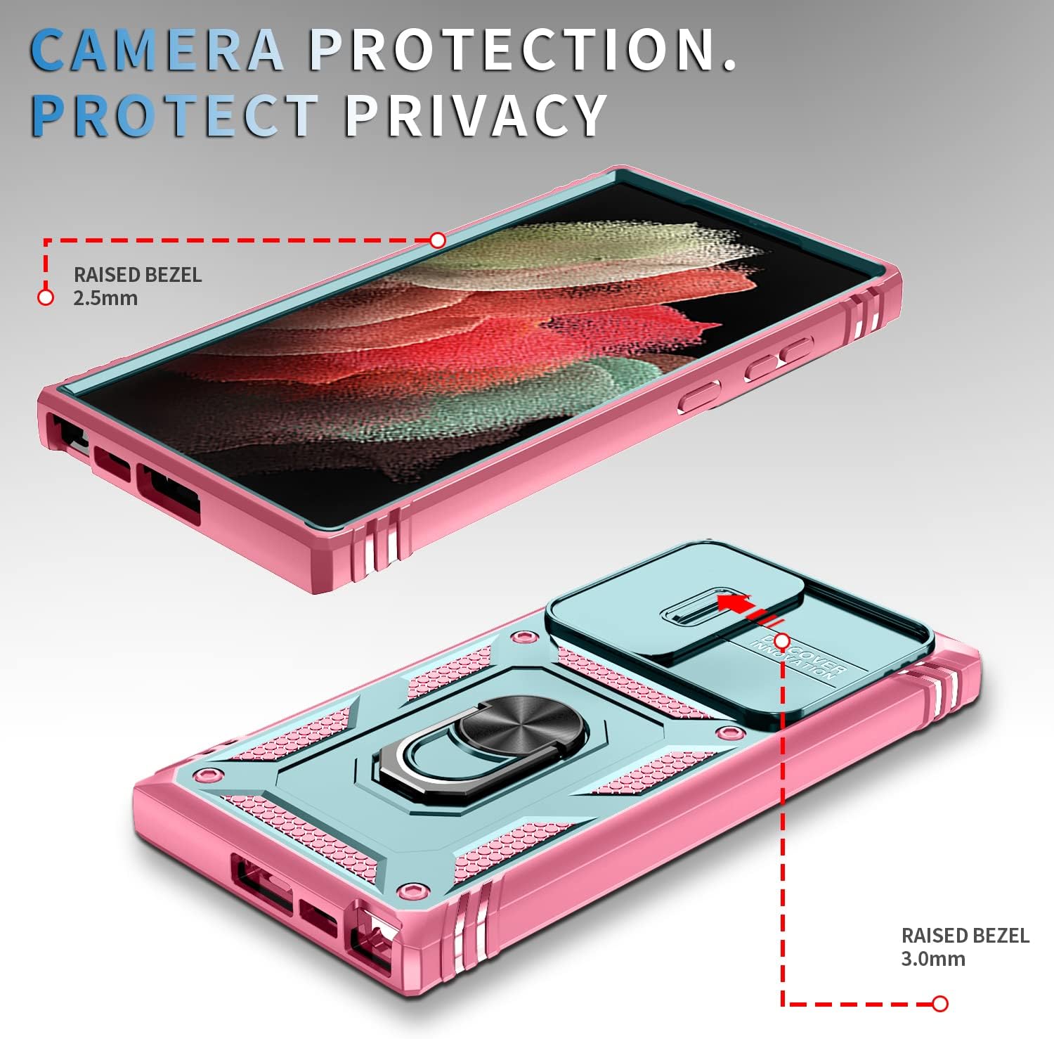 PASNEW Funda para Samsung Galaxy S23 Ultra, cubierta deslizante de cámara y soporte, armadura militar multicapa resistente cuerpo completo,