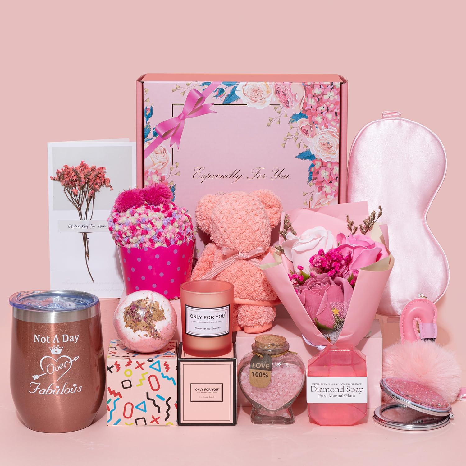 Regalos de cumpleaños para mujeres, ideas de cesta de regalos únicos, caja de regalo rosa para ella, set de regalo relajante, regalos de cuidado