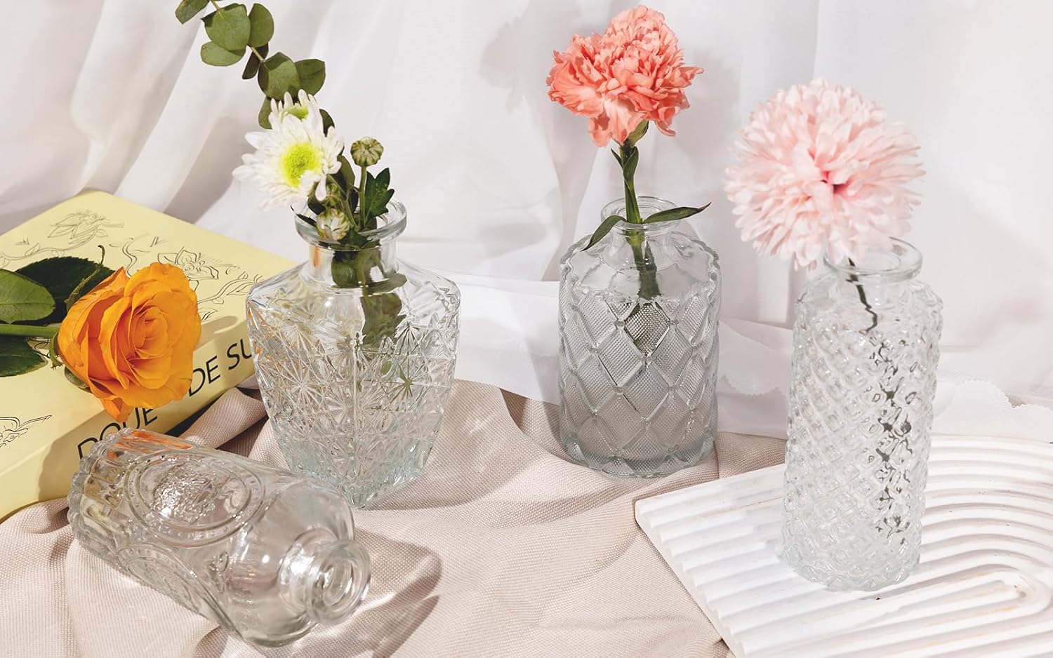 Juego de 10 jarrones de cristal, pequeños jarrones para flores, jarrones transparentes a granel, jarrones de flores para centros de mesa, mini