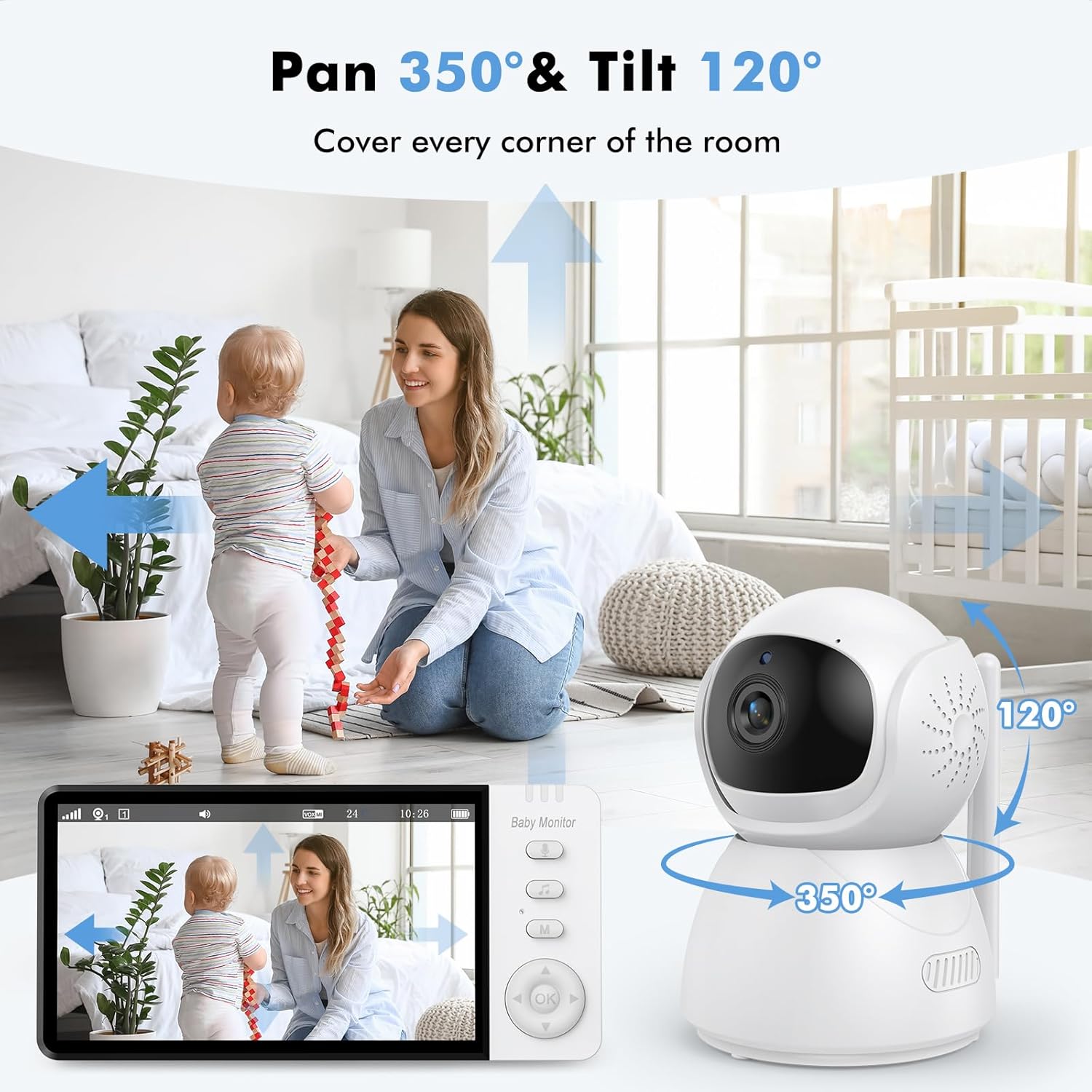 VAVSEA Monitor de bebé con cámara y audio, pantalla LCD de 5 pulgadas, monitor de bebé de video HD 720P, alcance de 1000 pies, VOX, visión nocturna,