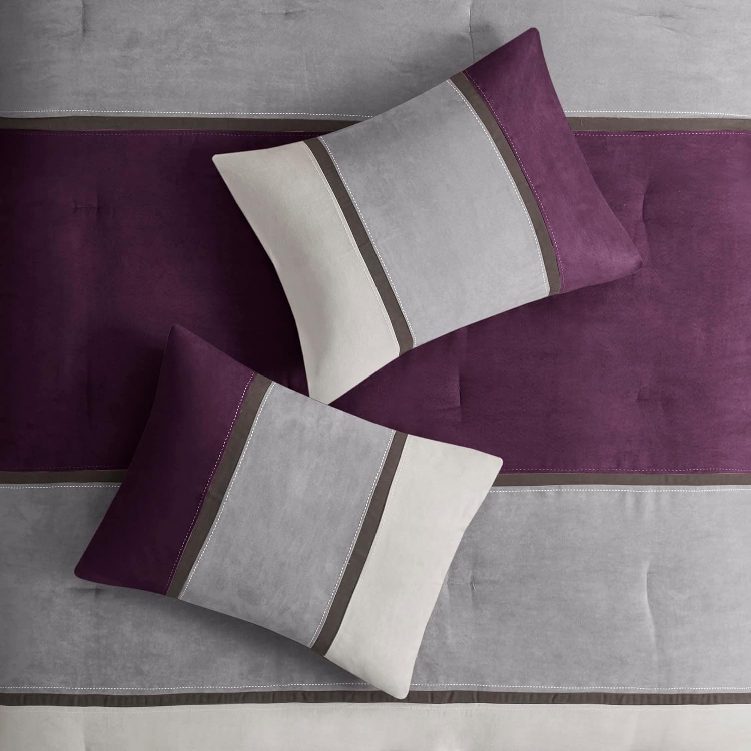 Madison Park Palisades Juego de edredón moderno de gamuza sintética, diseño de rayas, para todas las estaciones, ropa de cama acogedora alternativa