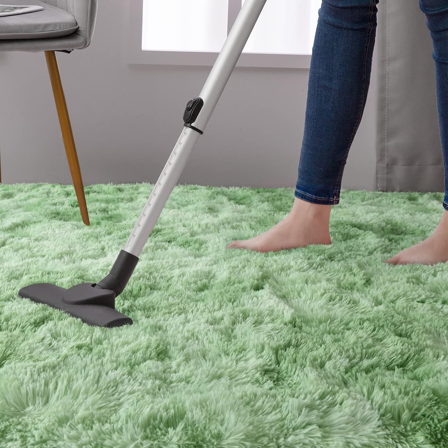 DweIke – Alfombras esponjosas para dormitorio, sala de estar, alfombras de interior de 4 x 6 pies, alfombras peludas teñidas anudadas, color verde