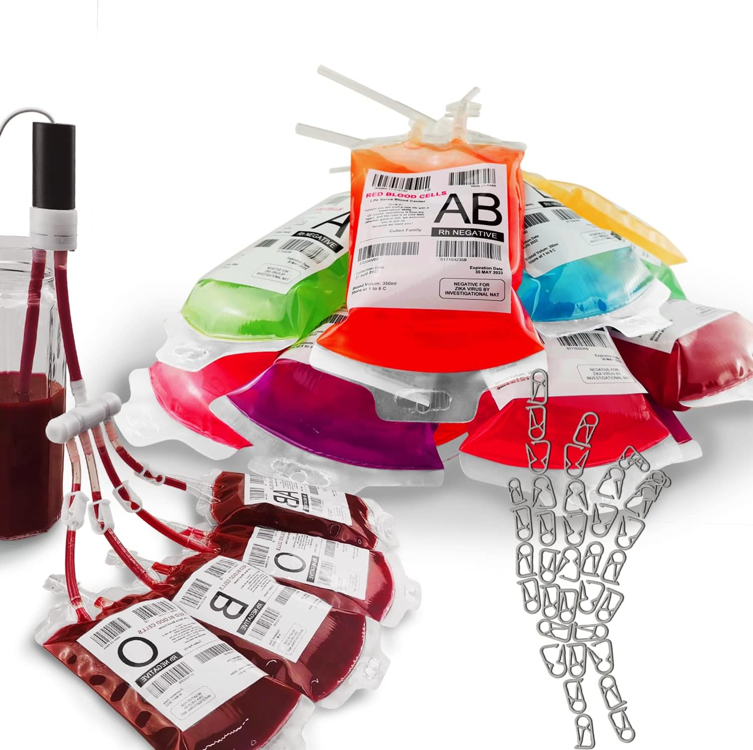 JILIER Bolsas de sangre de Halloween para llenar bebidas con bomba, 50 bolsas intravenosas para decoraciones de fiesta de Halloween, bolsa de bebida