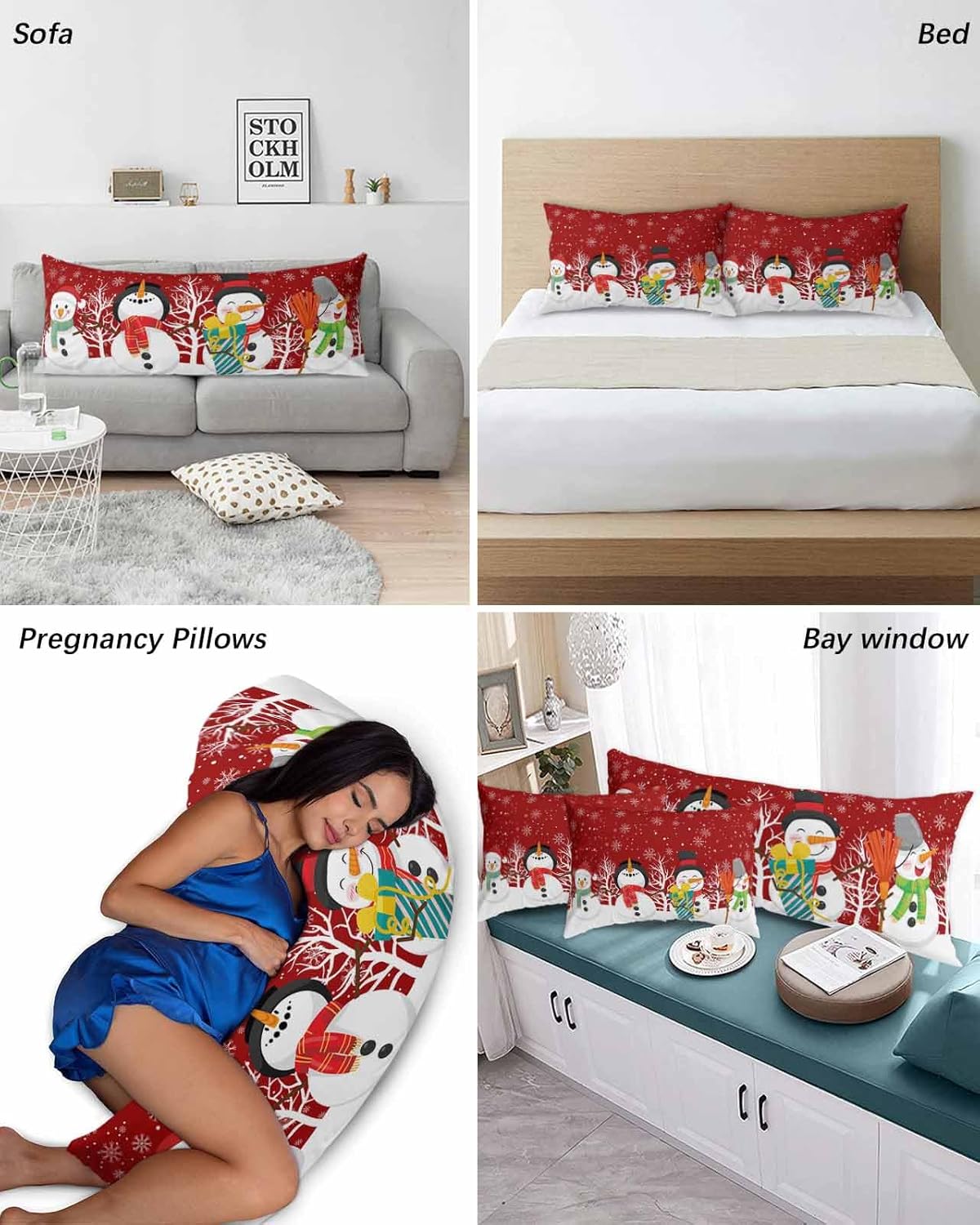Fundas de almohada de tamaño estándar de muñeco de nieve navideño, 2 paquetes de fundas de almohada suaves decorativas para sofá de cuerpo largo