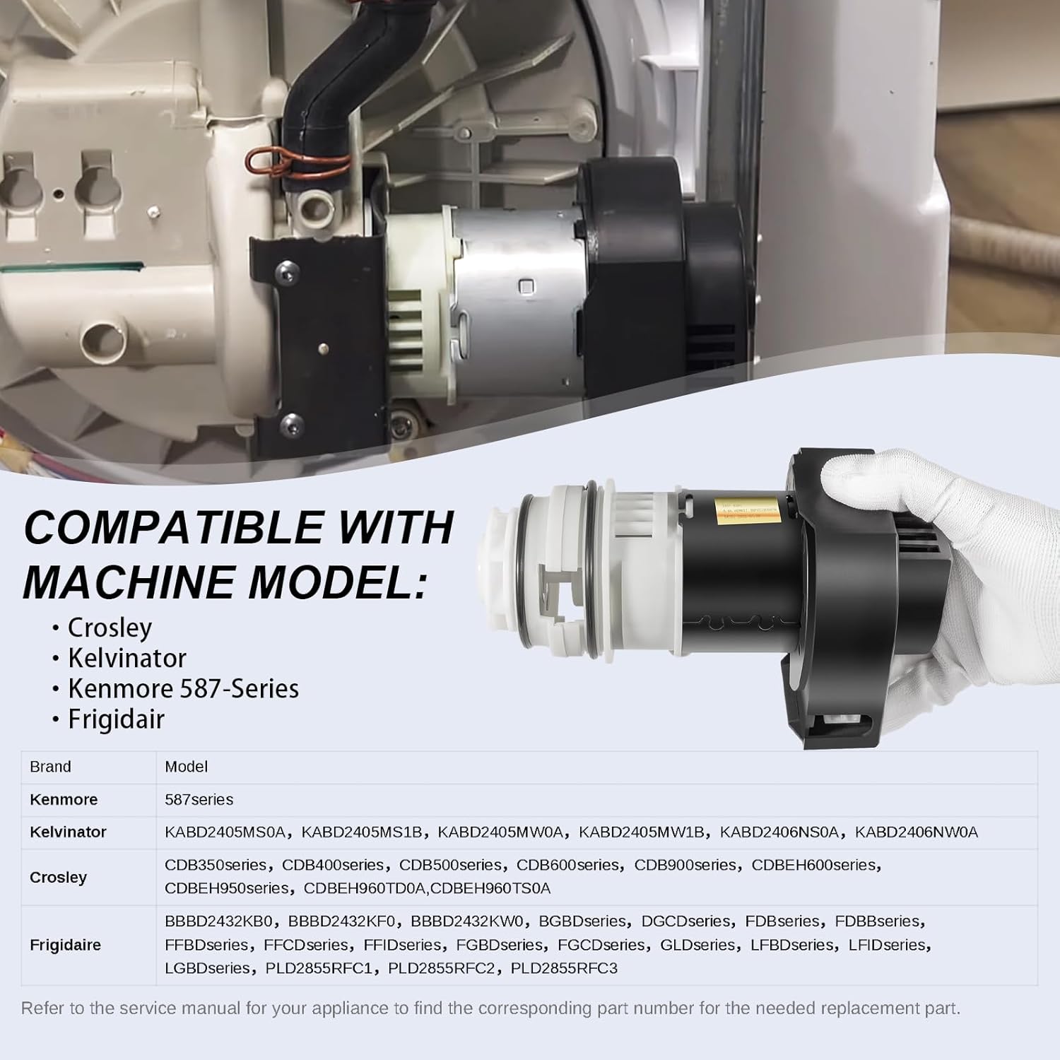 154844301 Motor de bomba de circulación para lavavajillas con dos nuevos sellos de junta tórica reemplazar 154588701 154594201 154648101 154700101