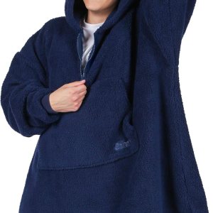 THE COMFY – Manta sherpa usable de gran tamaño, cierre de cremallera de 14, diseño osito de peluche de color café, tanque de tiburón color azul THE COMFY – Manta sherpa usable de gran tamaño, cierre de cremallera de 14, diseño osito de peluche de color café, tanque de tiburón color azul