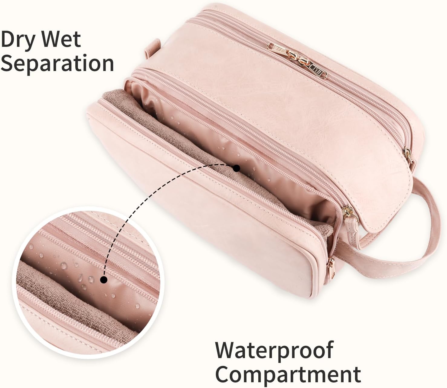 Droombouw Neceser organizador de maquillaje de viaje para mujer, accesorios de aseo cosmético, kit de Dopp de gran capacidad, impermeable, mango