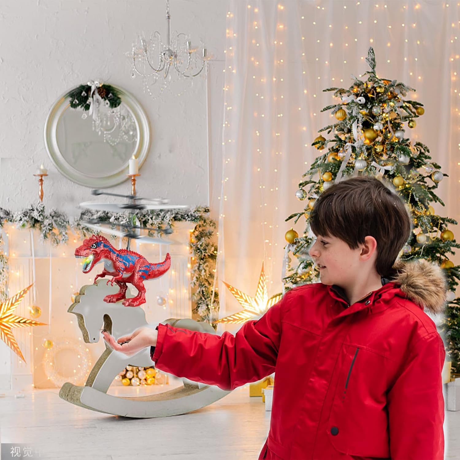 KPPIT – Juguetes de dinosaurio, bola de juguete voladora mejorada por infrarrojos de inducción RC de juguete para niños, helicóptero LED, drone